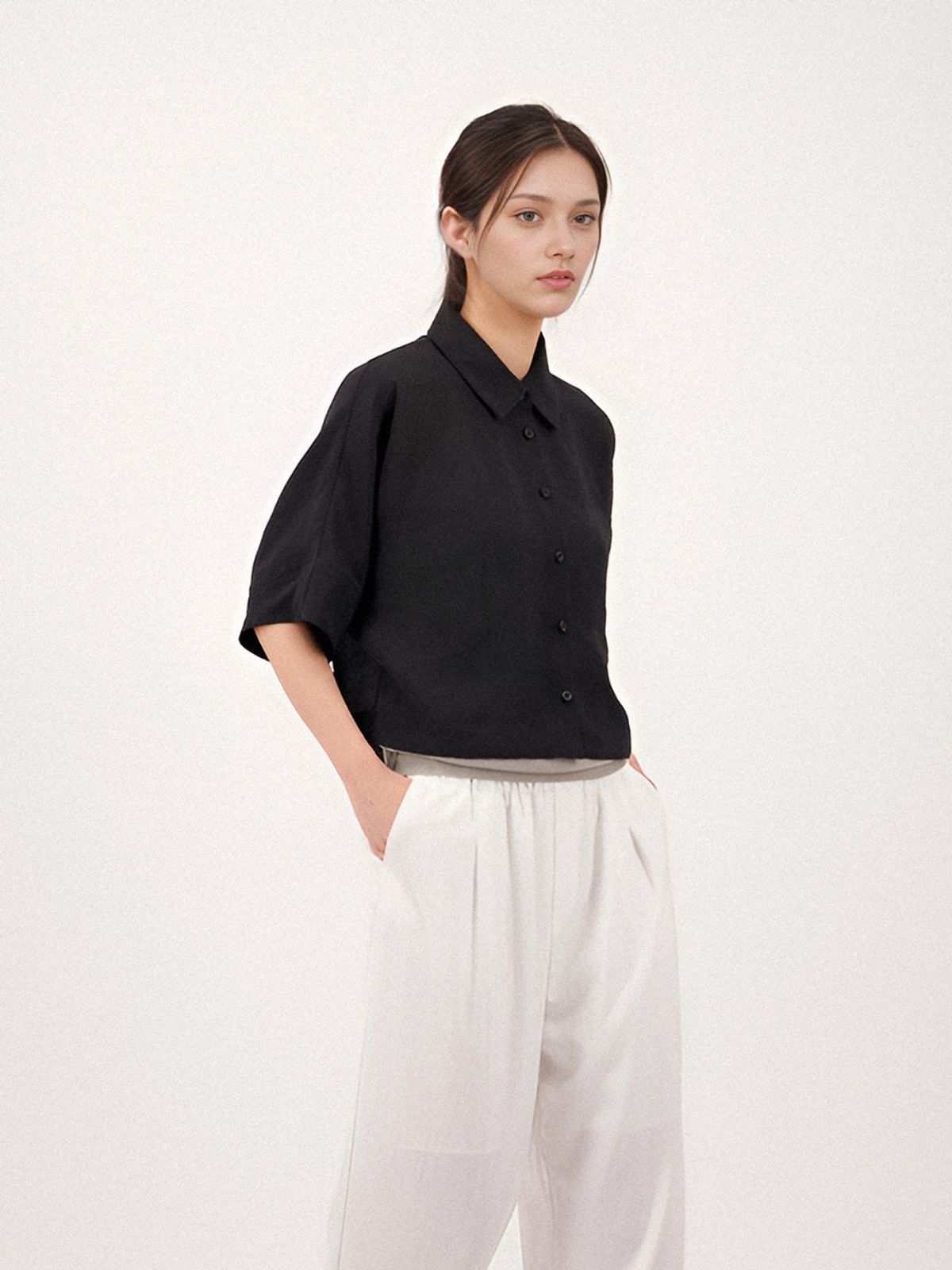 아쿠드(ACUD) See Through Cropped Shirt _Black