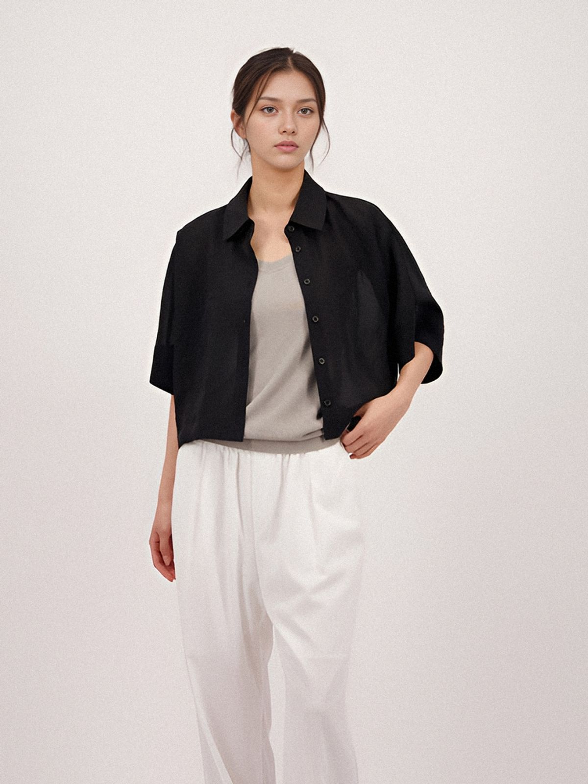 아쿠드(ACUD) See Through Cropped Shirt _Black