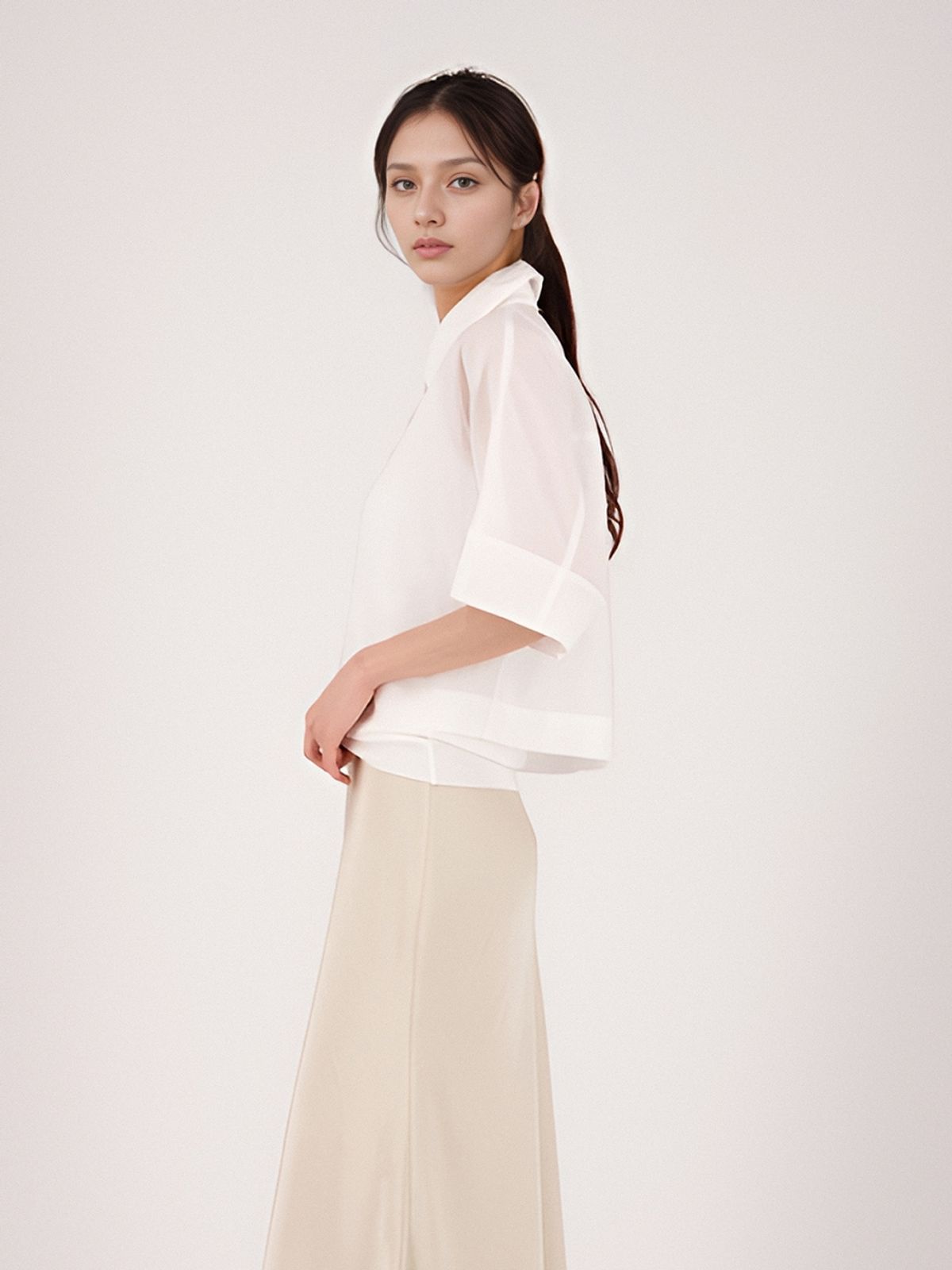 아쿠드(ACUD) See Through Cropped Shirt _White