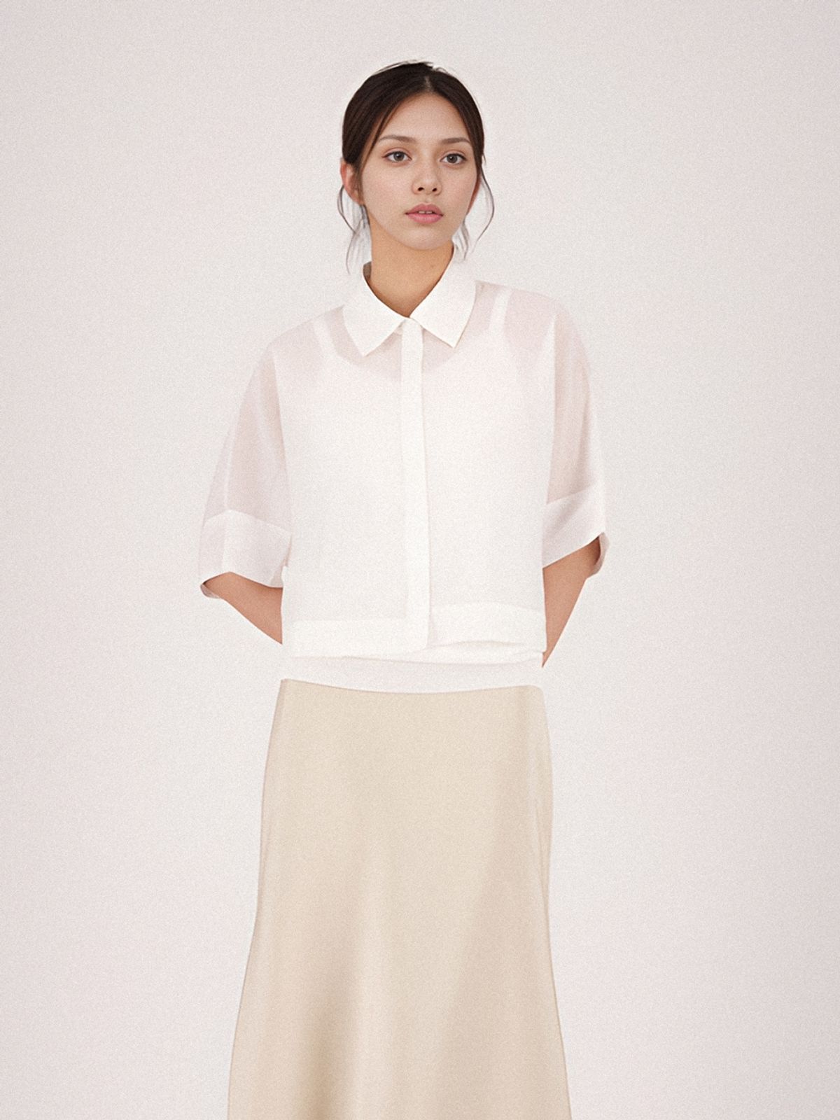아쿠드(ACUD) See Through Cropped Shirt _White