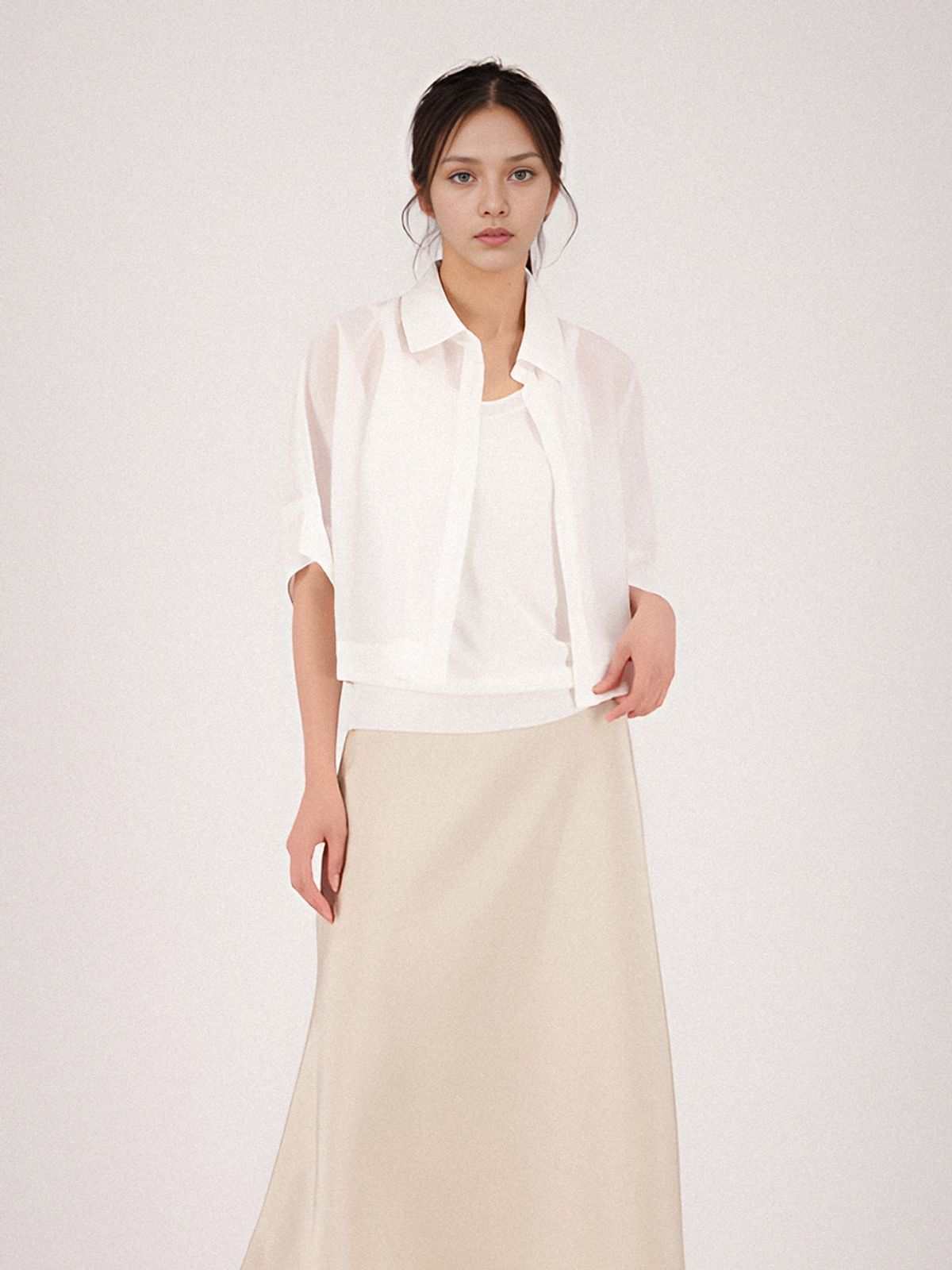 아쿠드(ACUD) See Through Cropped Shirt _White
