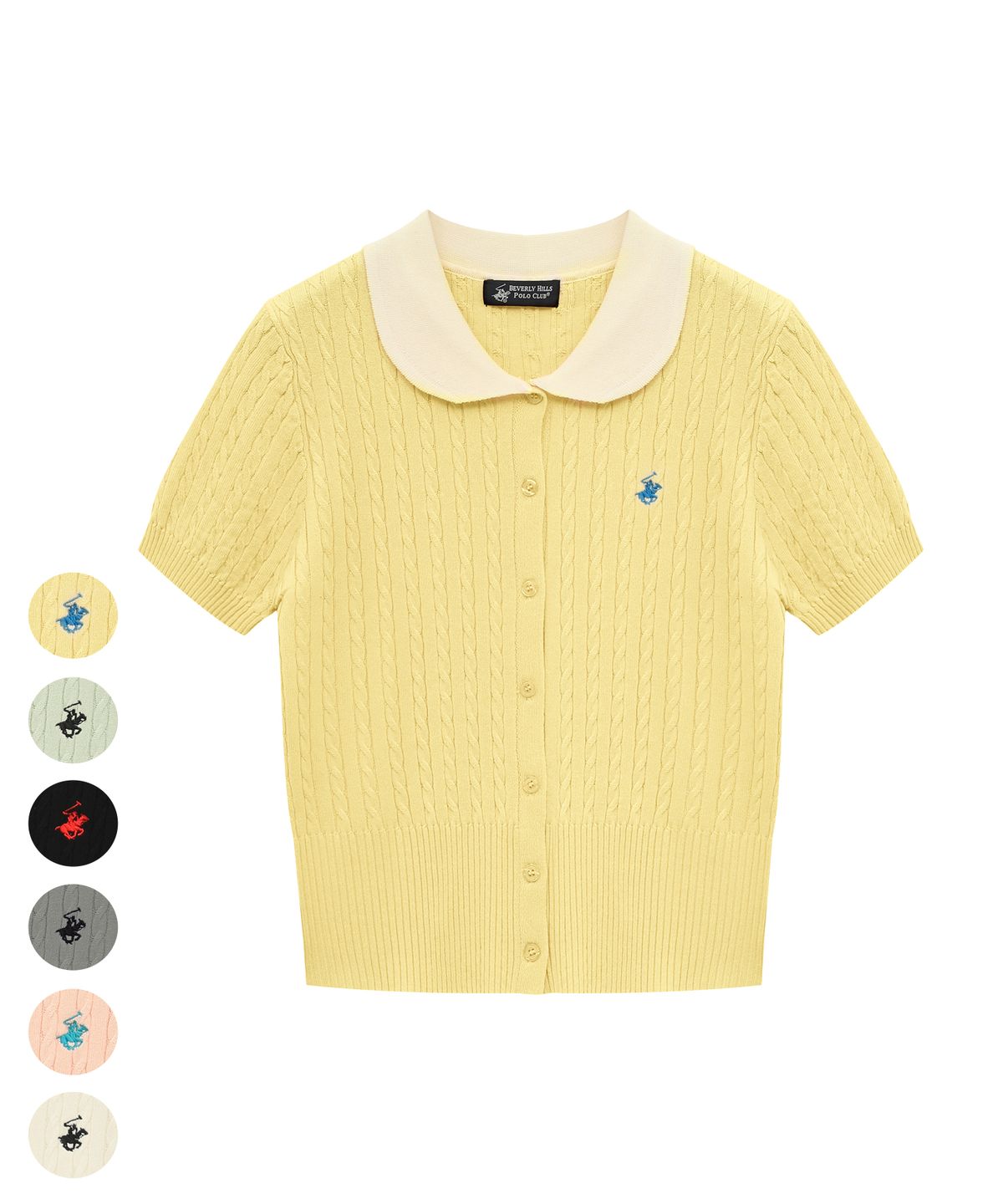비버리힐스 폴로클럽(BHPOLOCLUB) 여성 라운드 카라 반팔 니트 가디건 6Color TK005