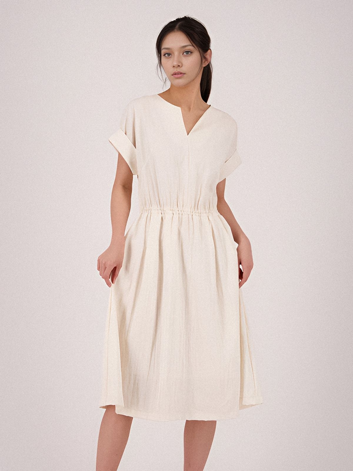 아쿠드(ACUD) Sleeve Detail Slit Dress _Ivory
