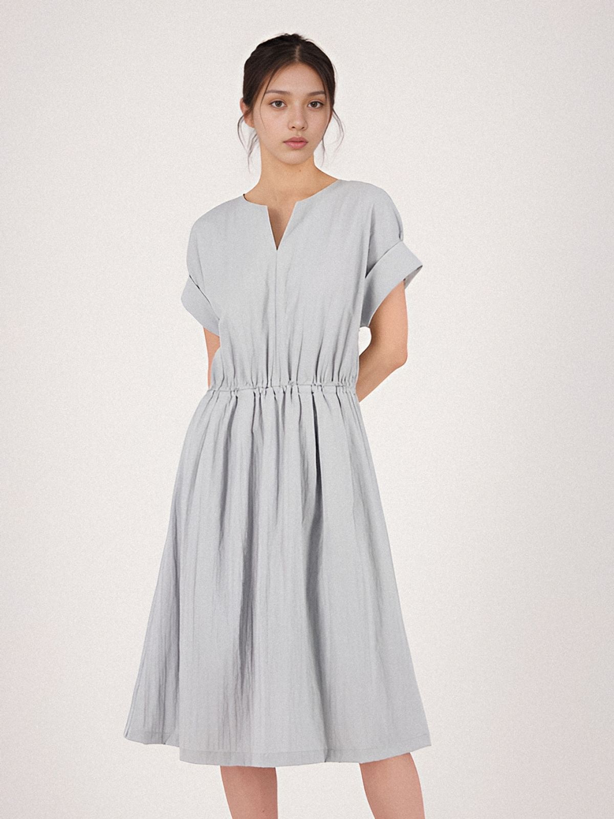 아쿠드(ACUD) Sleeve Detail Slit Dress _Sky
