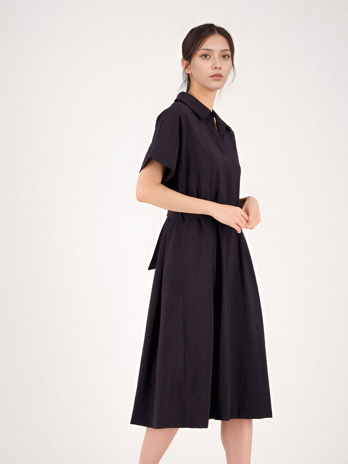 아쿠드(ACUD) Collar Neck Half Sleeve Dress _Black