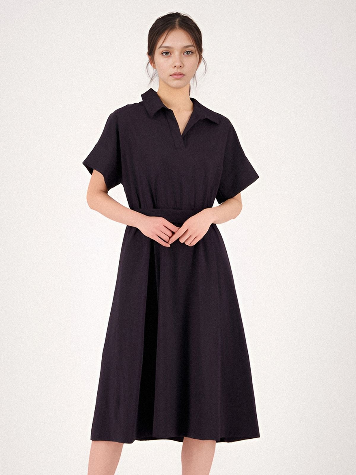 아쿠드(ACUD) Collar Neck Half Sleeve Dress _Black