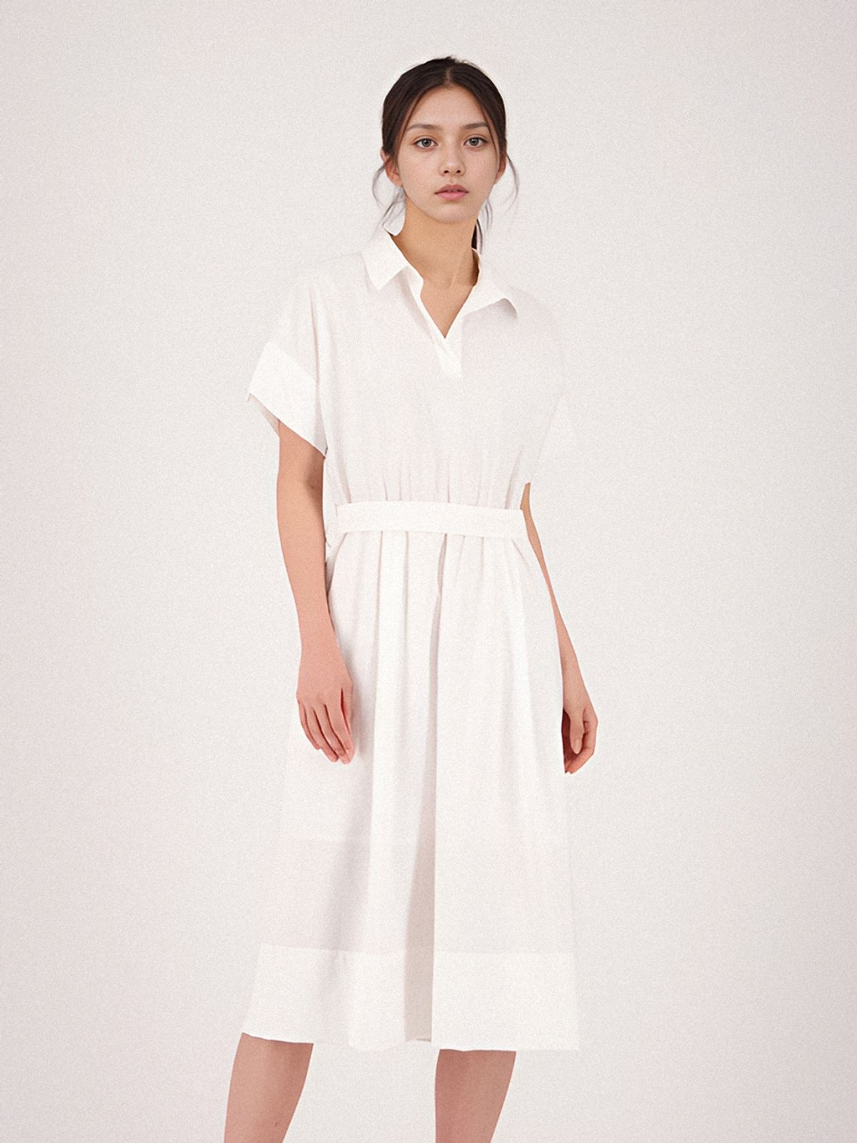 아쿠드(ACUD) Collar Neck Half Sleeve Dress _White