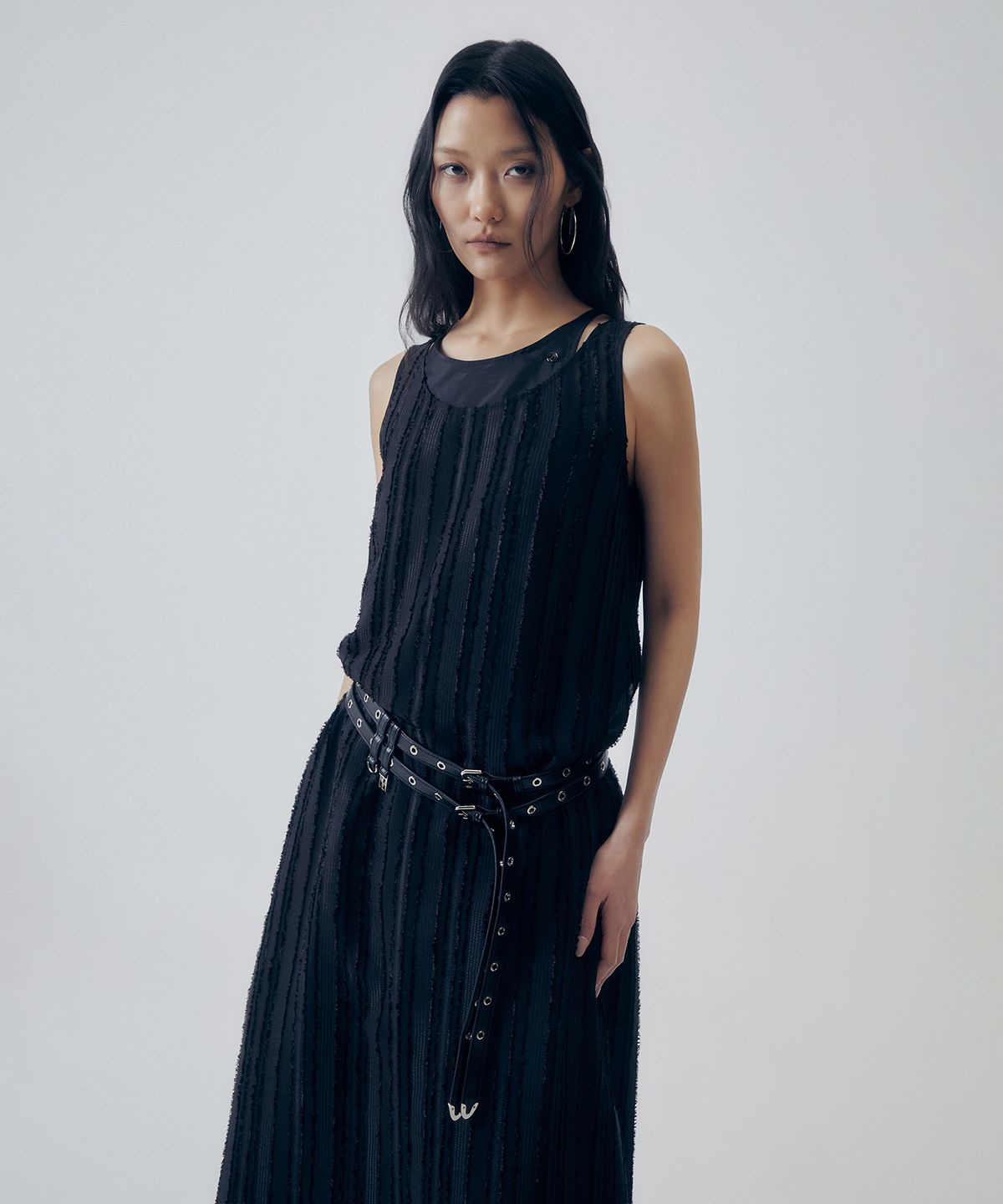 트리밍버드(TREEMINGBIRD) Two-Layer Overlap Dress [ Black ]