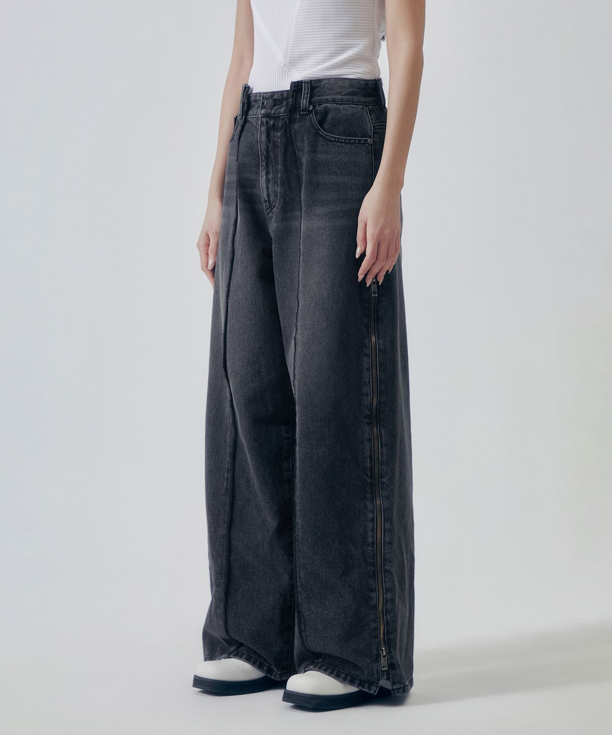 트리밍버드(TREEMINGBIRD) Utility Zipper Denim Pants [ Gray ]