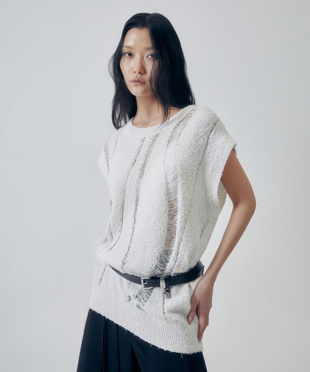 트리밍버드(TREEMINGBIRD) Textured Knit Vest [ Ivory ]