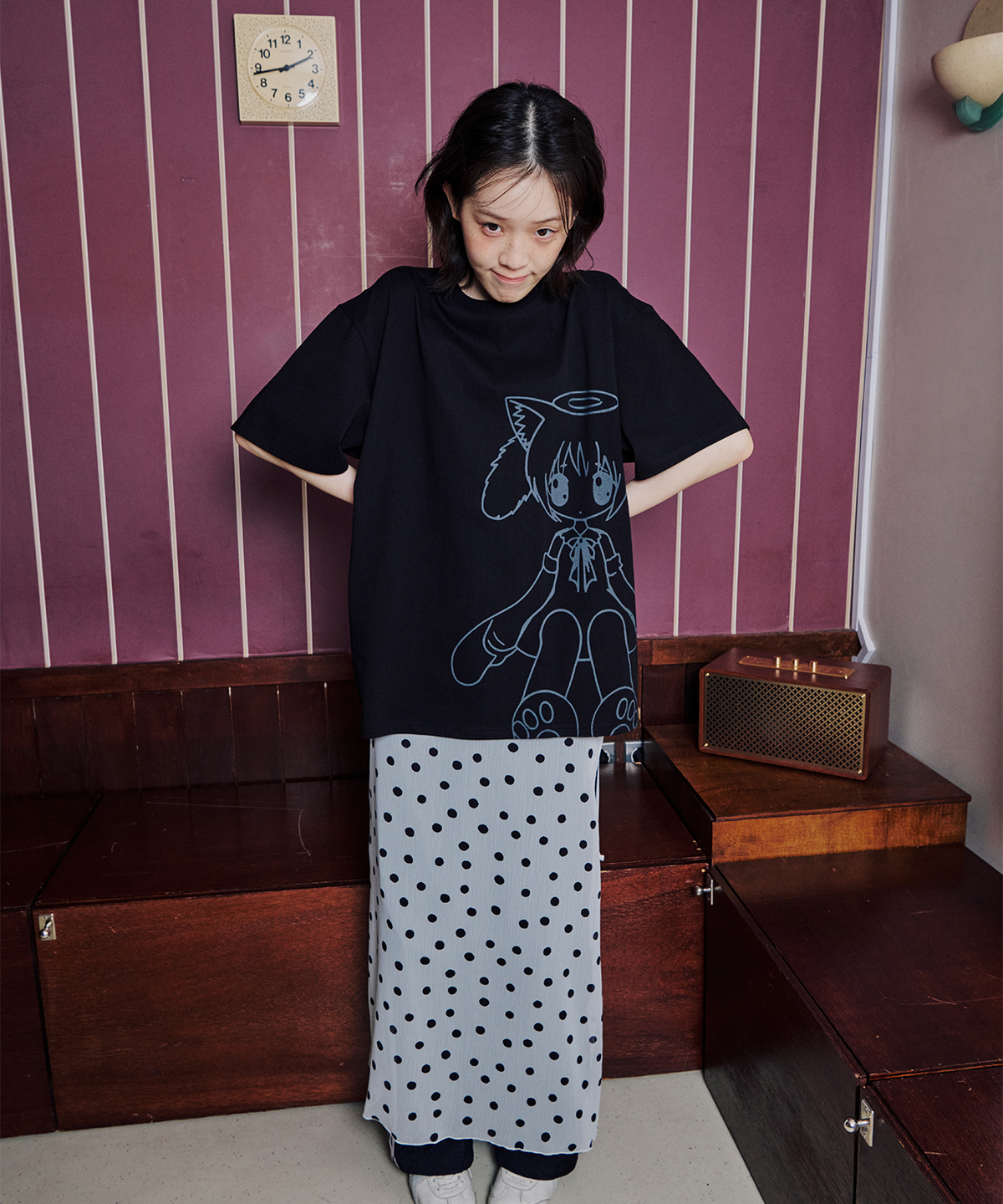 잇자바이브(ITZAVIBE) WHITE DOTTED LAYERED WRAP LONG SKIRT
