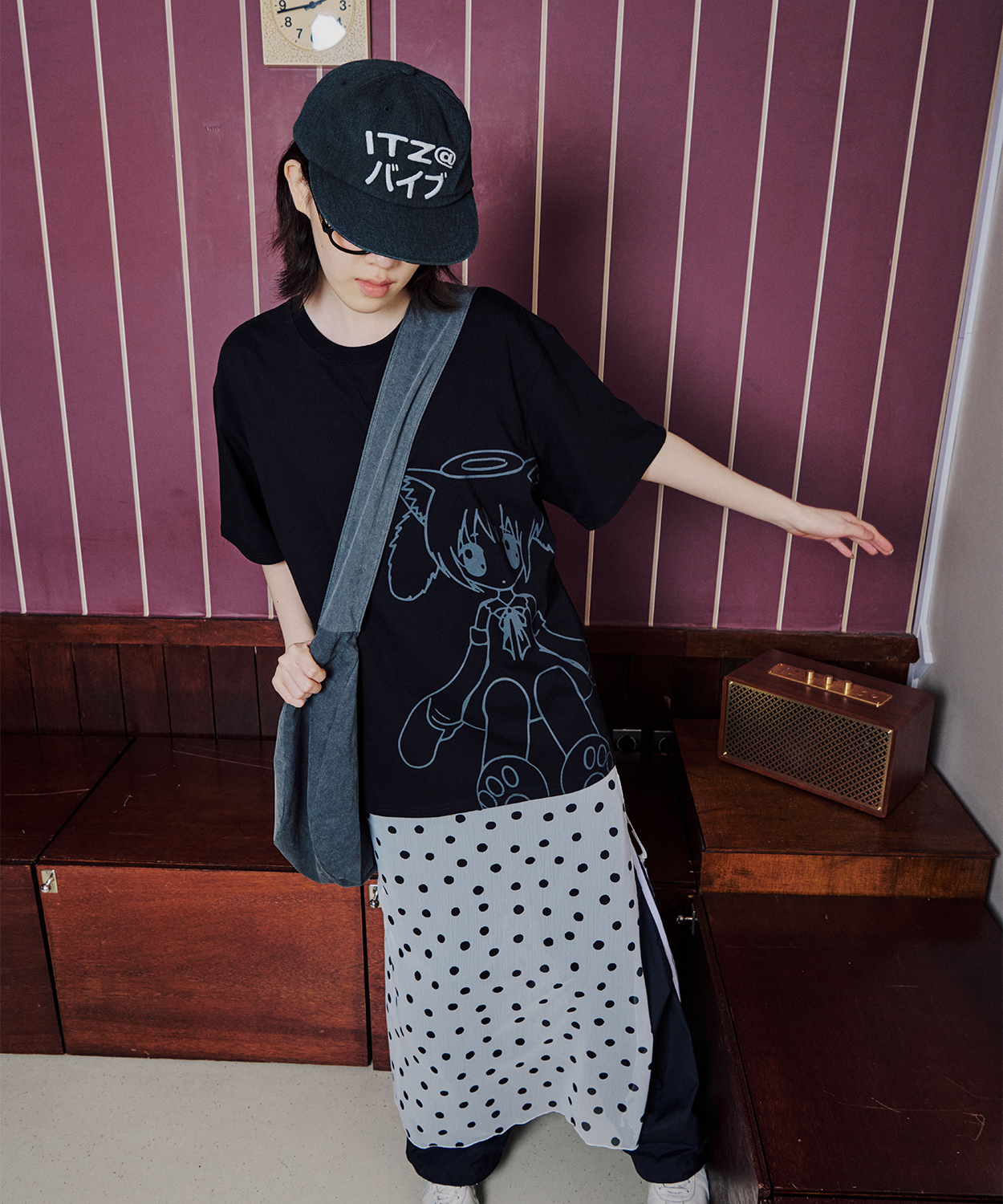 MUSINSA | ITZAVIBE WHITE DOTTED LAYERED WRAP LONG SKIRT
