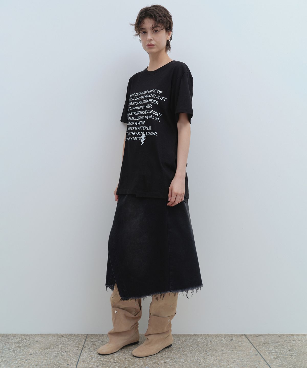 밀로 우먼(MILLO WOMEN) 데님 미디 랩 스커트 [데님 블랙]