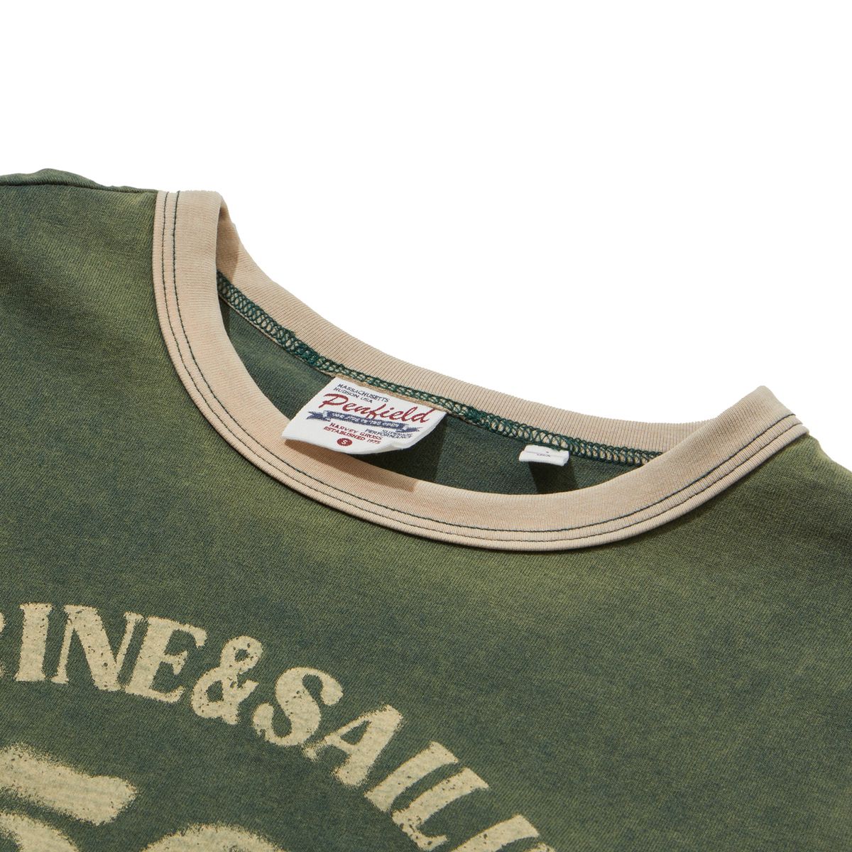 펜필드(PENFIELD) 배색 크롭 워시드 빈티지 반팔티 그린_FR2KT62U