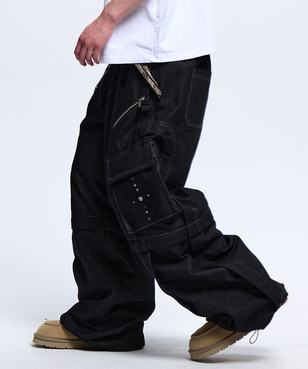 알에스에스씨(RSSC) RIVET CARGO CONVERTIBLE DENIM PANTS - BLACK