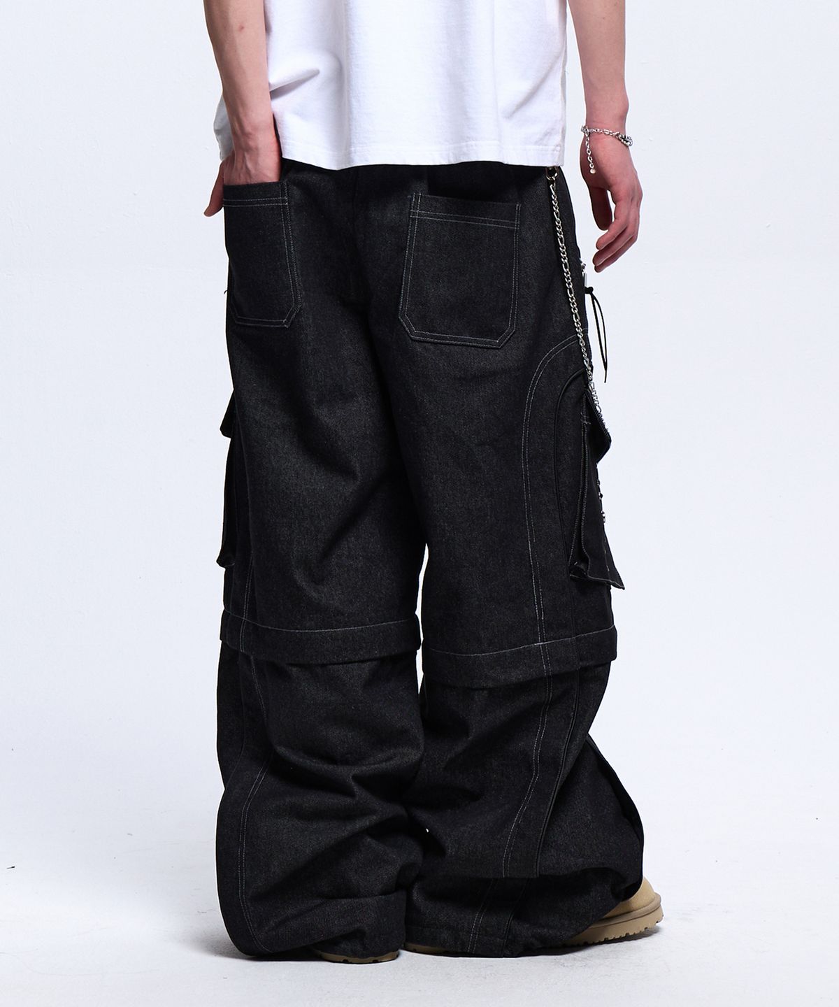 알에스에스씨(RSSC) RIVET CARGO CONVERTIBLE DENIM PANTS - BLACK
