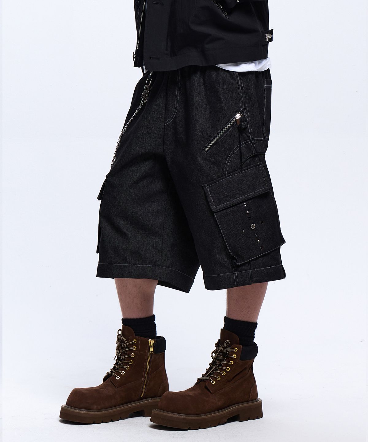 알에스에스씨(RSSC) RIVET CARGO CONVERTIBLE DENIM PANTS - BLACK