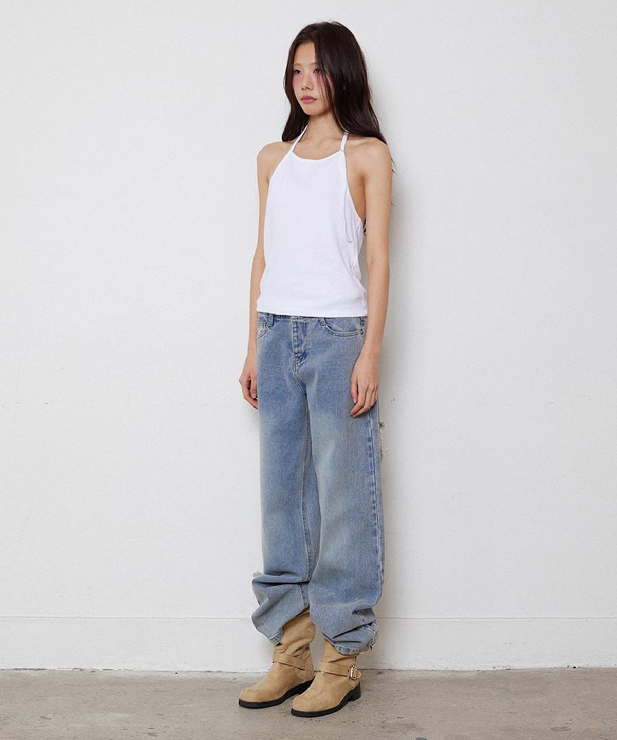 렌세(RENSE) Button Halter Lay-up Sleeveless White