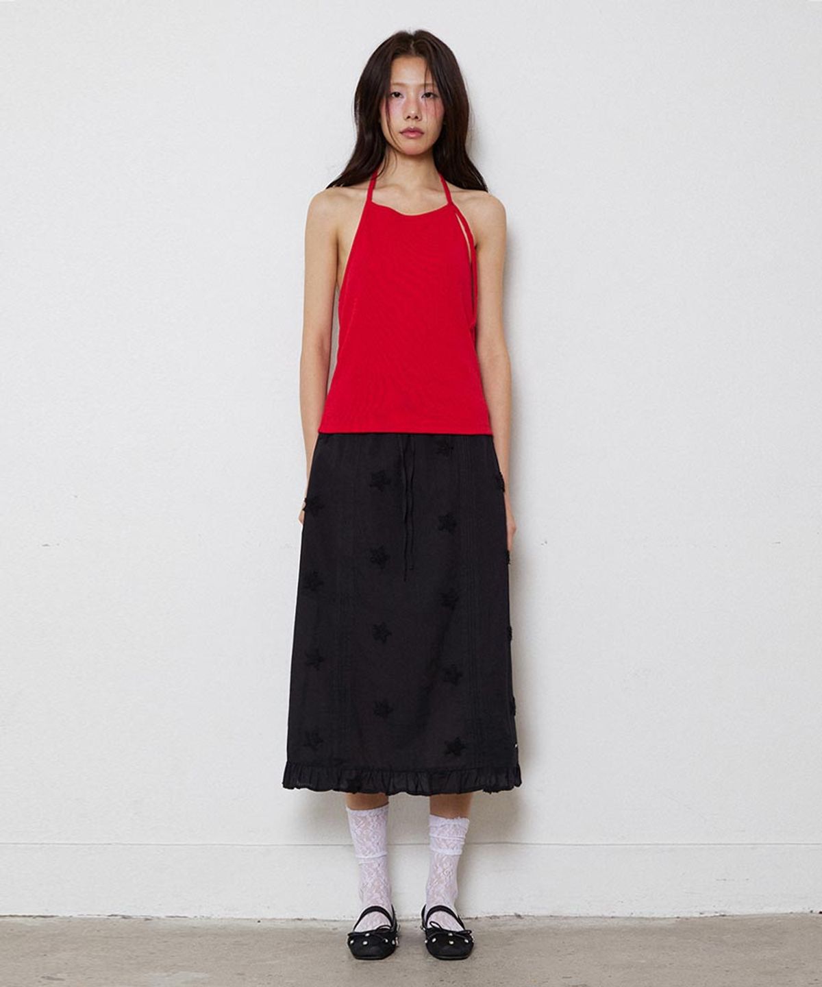 렌세(RENSE) Button Halter Lay-up Sleeveless Red