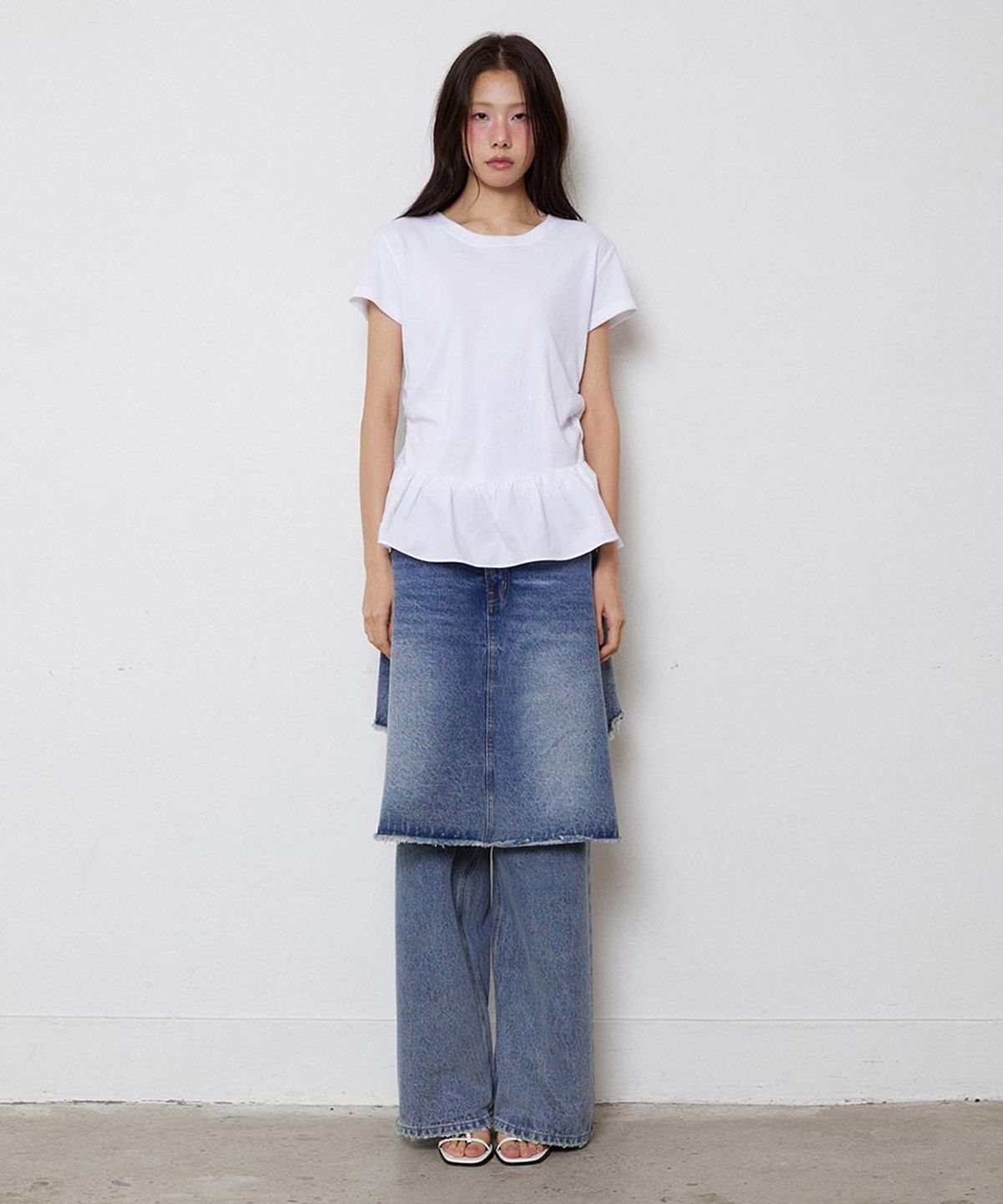 렌세(RENSE) Rare Straight Skirt Denim Pants Blue