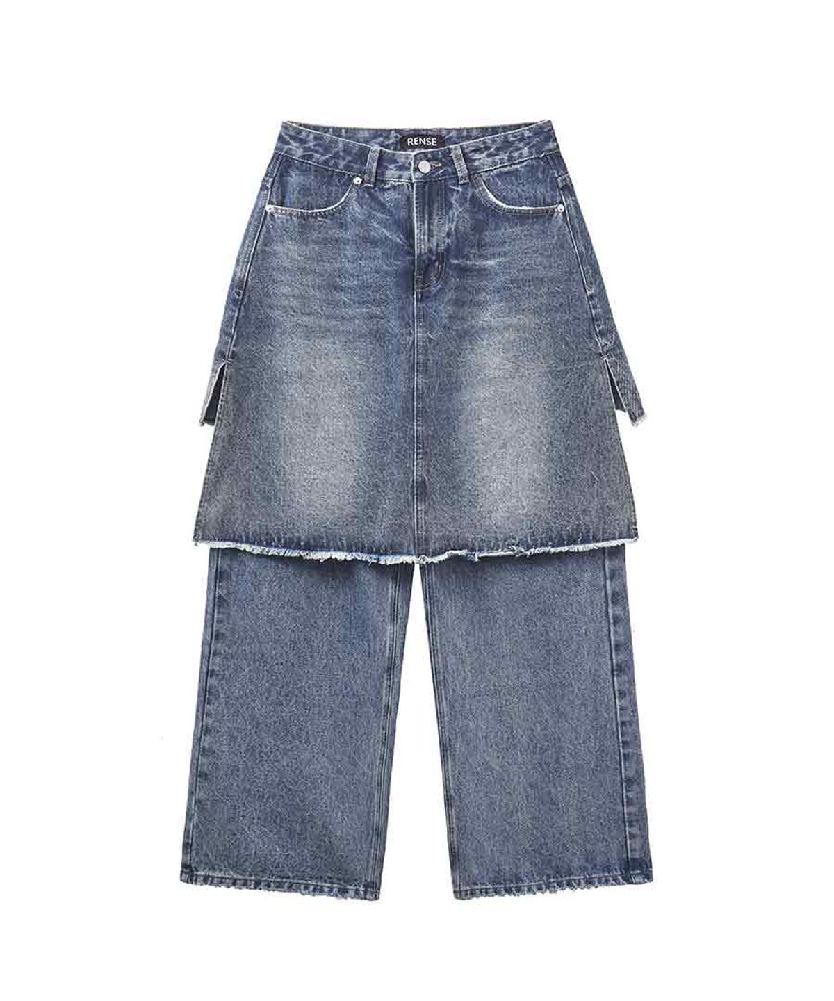 렌세(RENSE) Rare Straight Skirt Denim Pants Blue