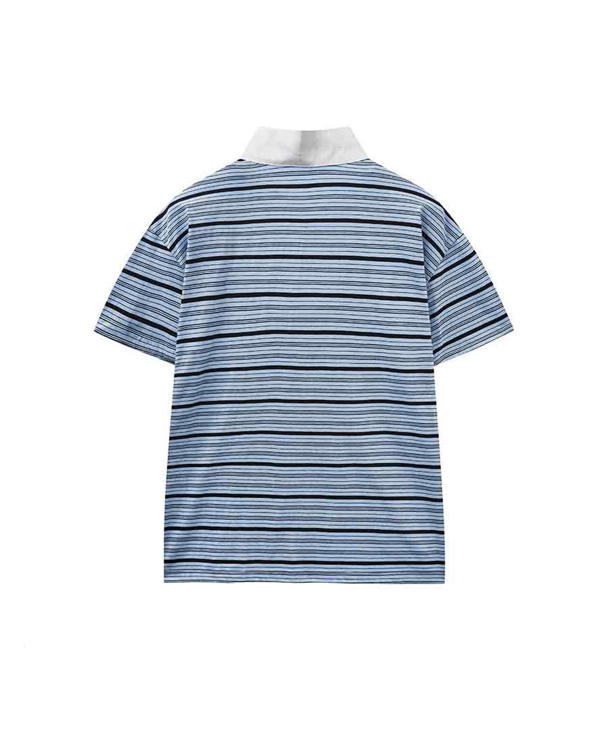 렌세(RENSE) Multi Stripe Rugby Collar T-shirt Sky Blue