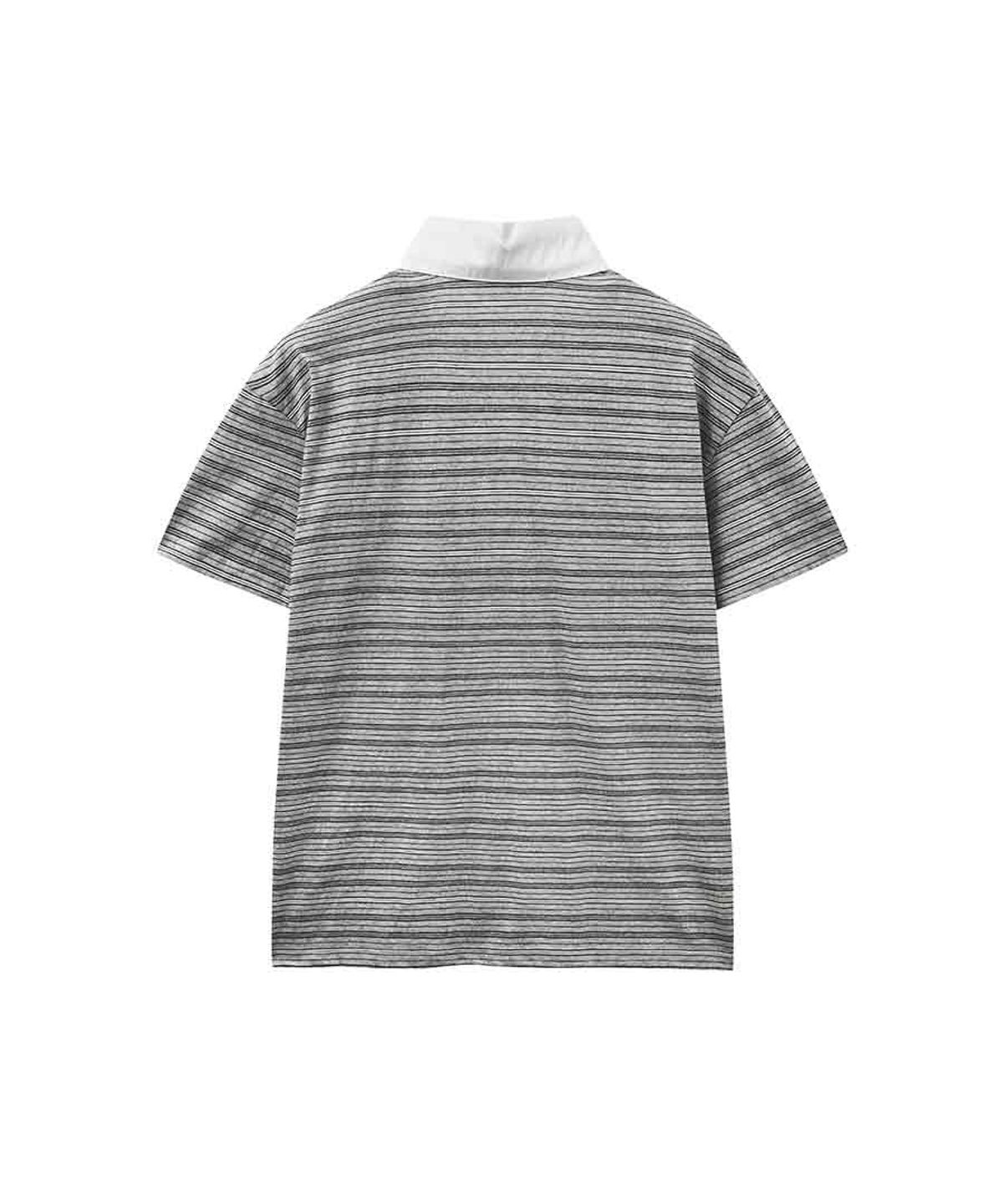 렌세(RENSE) Multi Stripe Rugby Collar T-shirt Gray