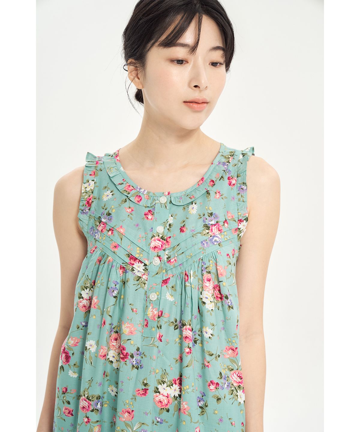 메이플라워(MAY FLOWER) 민트장미 나시 순면 여성 빅사이즈 원피스 잠옷