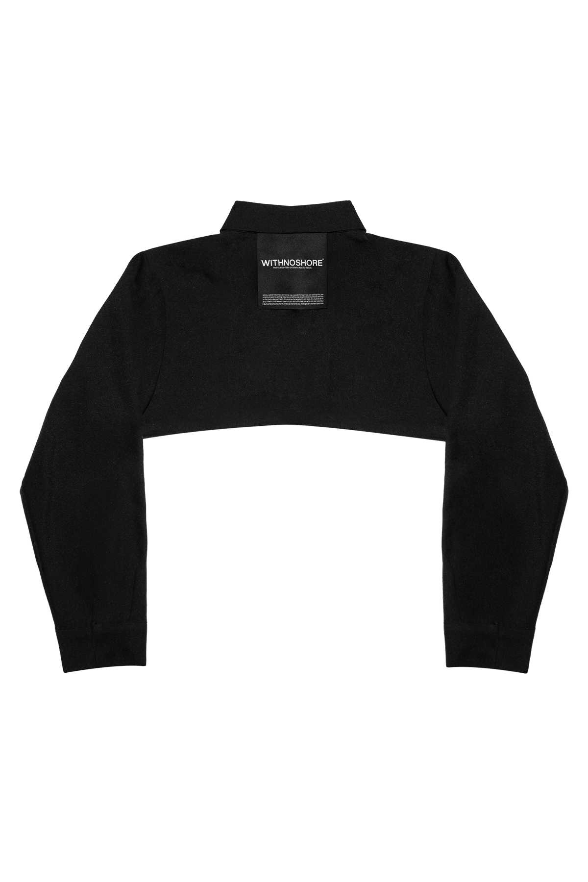 위드노쇼어(WITHNOSHORE) Irregular Emblem Crop Shirt -black