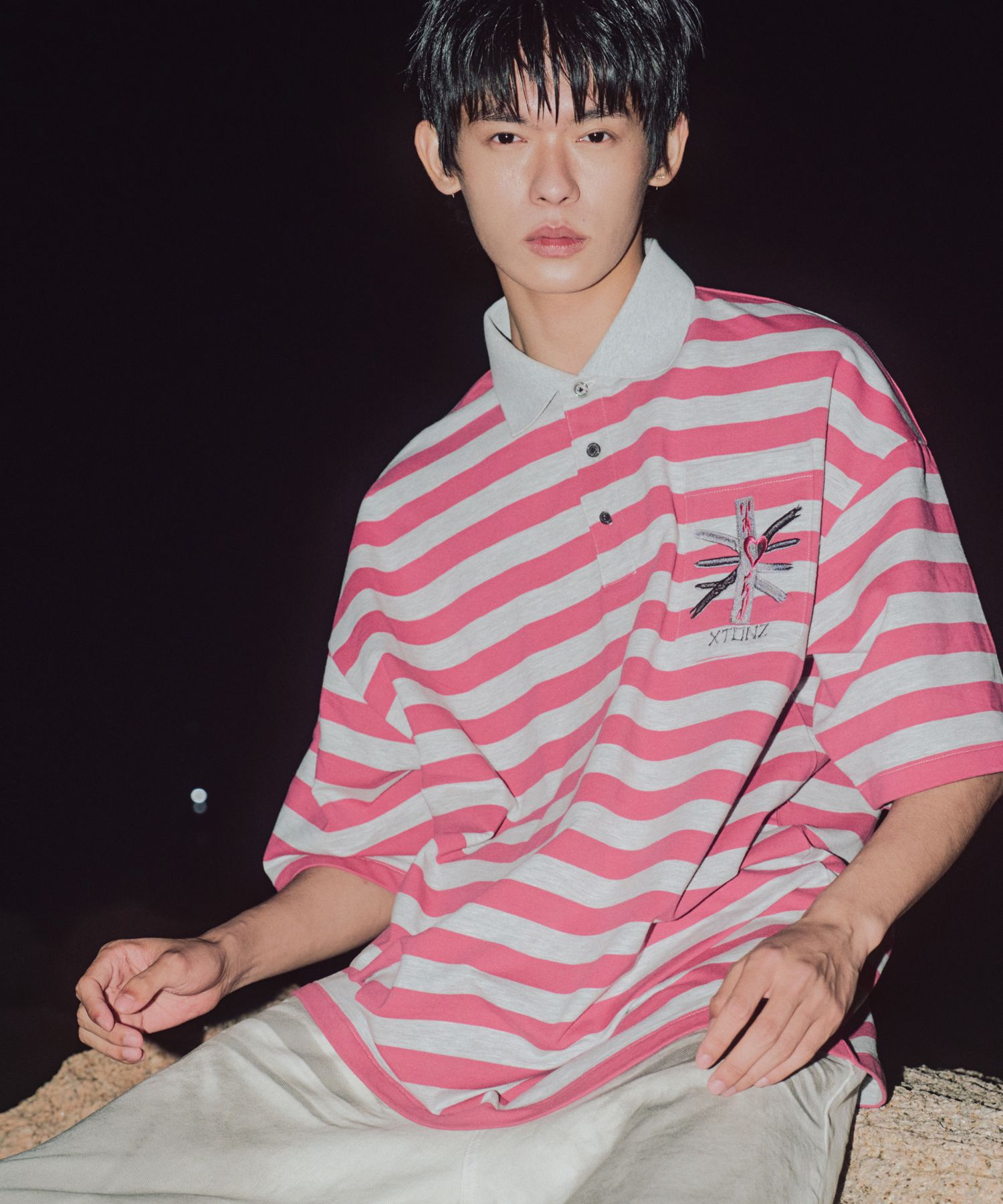 ◆XTONZ 2tone striped pique collar T-shirt/2色◆ MUSINSA | XTONZ XTT140 Two-tone striped pique collar T-shirt