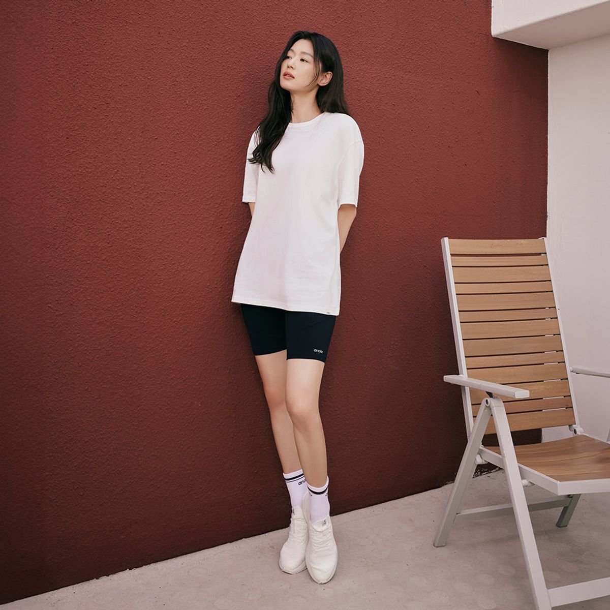 안다르(ANDAR) [SET] 오버핏 숏슬리브 & 바이커 4부 레깅스
