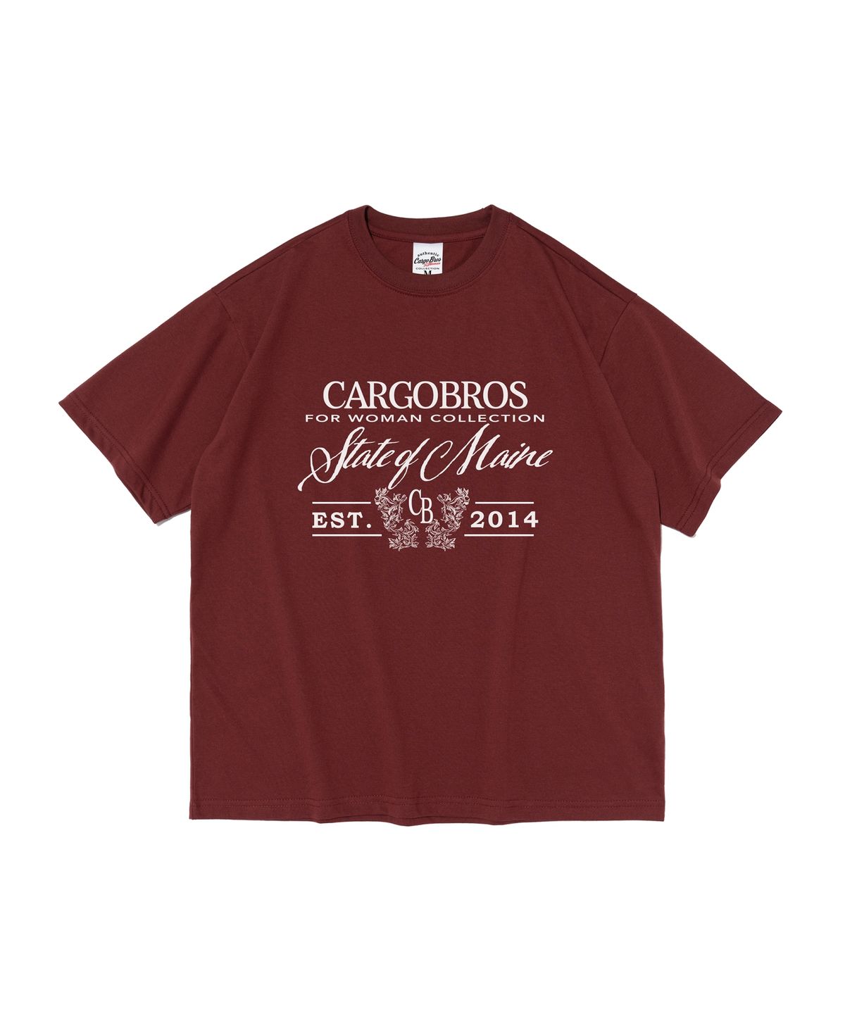 카고브로스 포 우먼(CARGOBROS FOR WOMAN) 스테이트 오브 메인 레터링 반팔 티셔츠 (와인)