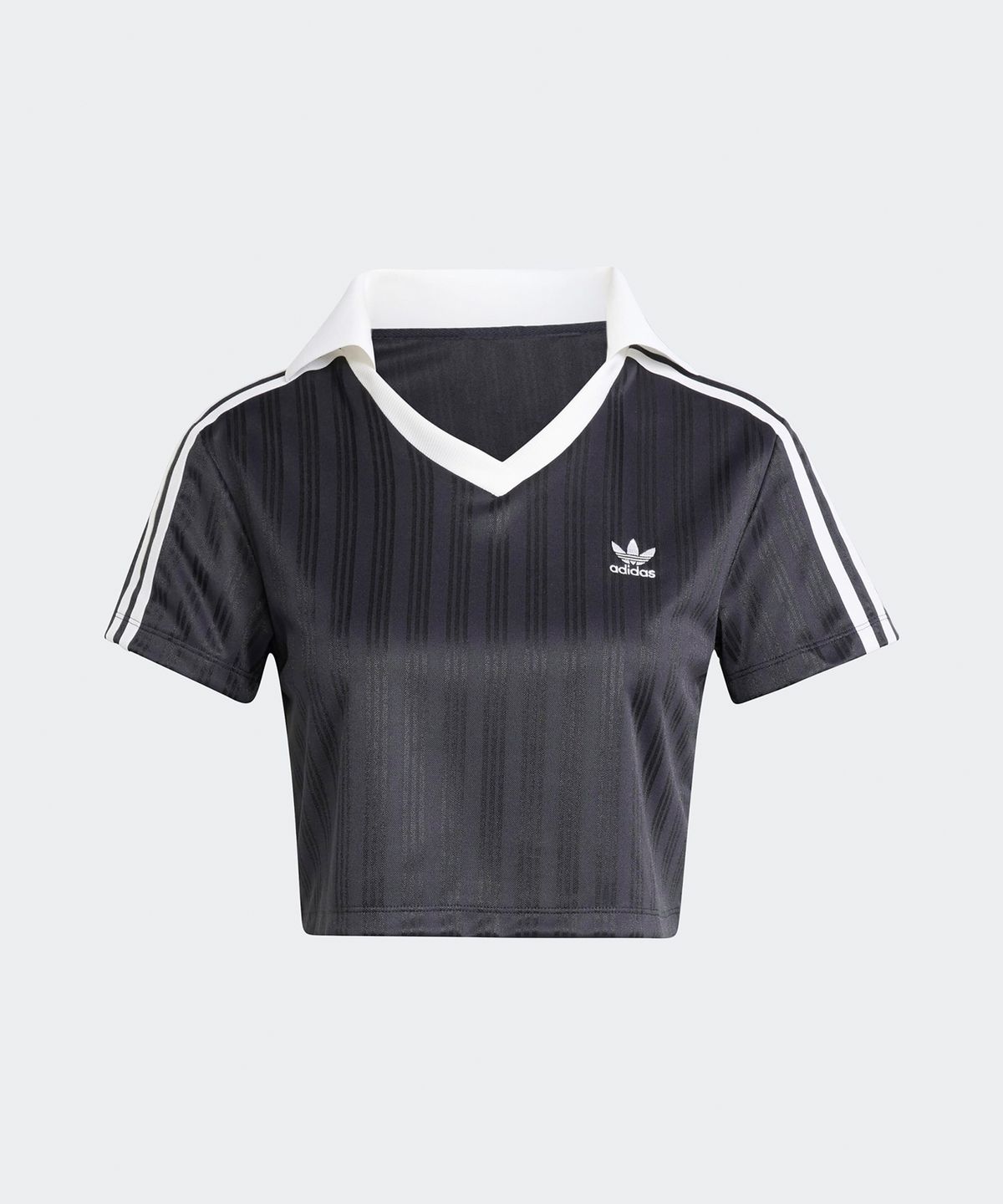 아디다스(ADIDAS) 풋볼 자카드 브이넥 크롭 폴로 셔츠 - 블랙 / JD2606