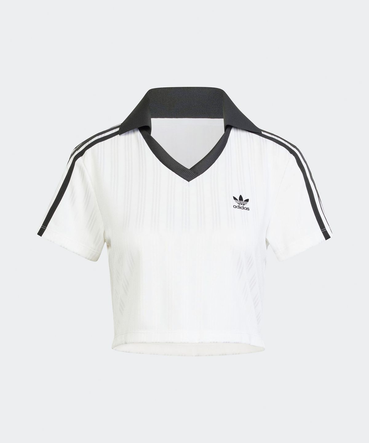 아디다스(ADIDAS) 풋볼 자카드 브이넥 크롭 폴로 셔츠 - 화이트 / JD2608