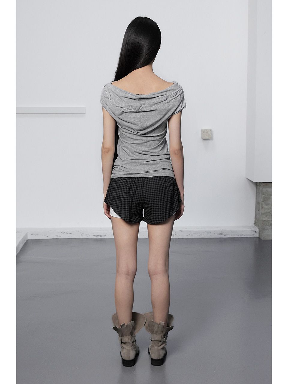 SWEAT HOODIE HALF TOP / GRAY