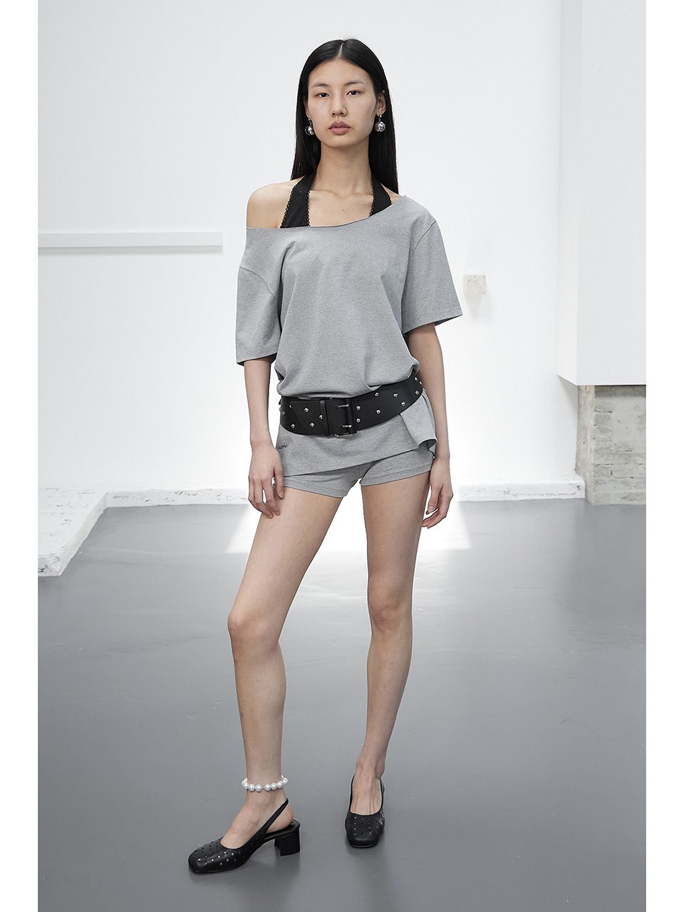 ONE SHOULDER LOOSE TOP / MELANGE GRAY
