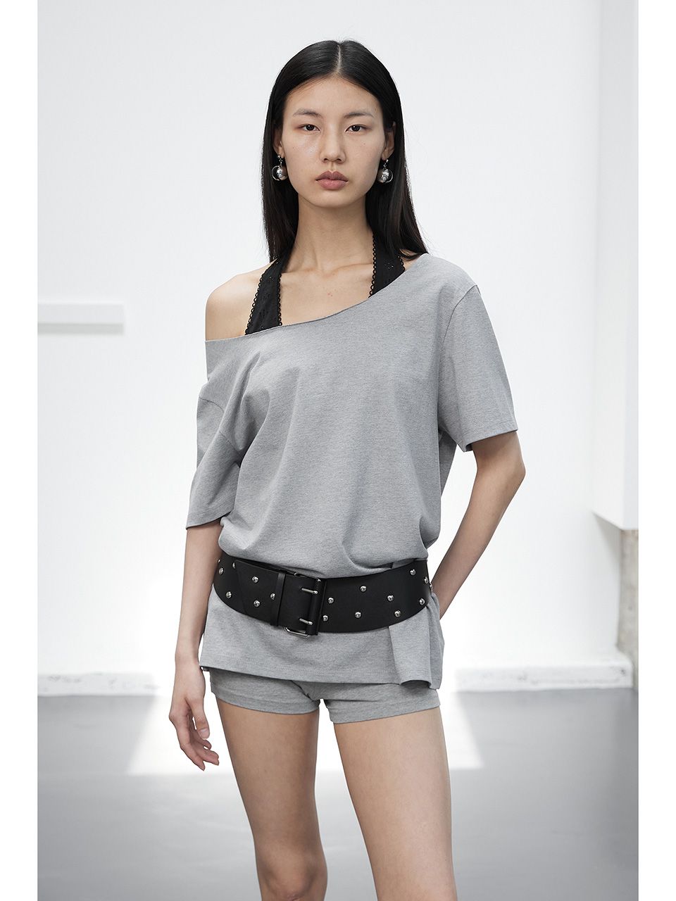ONE SHOULDER LOOSE TOP / MELANGE GRAY