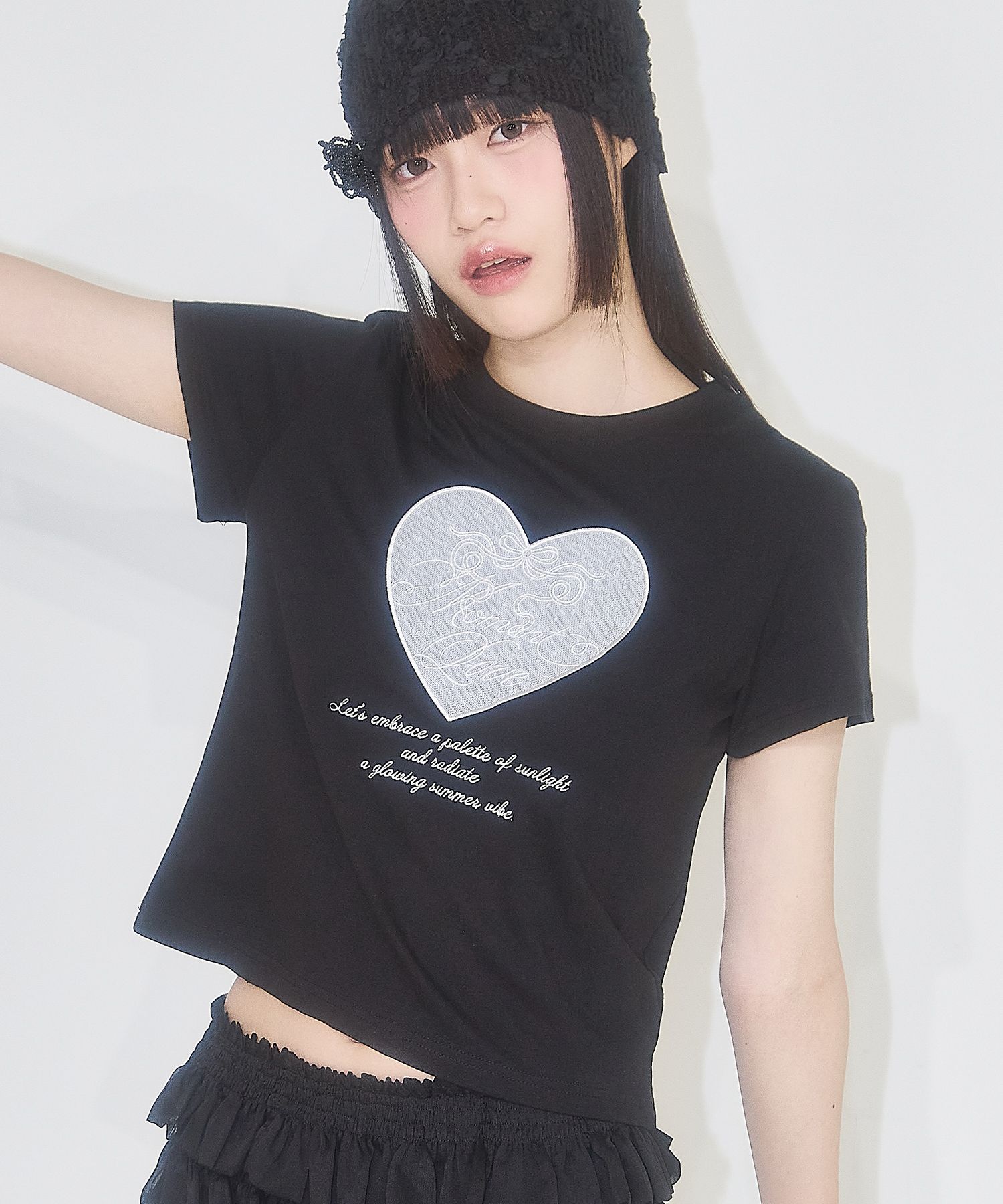 ★ ILLIGO★ Signature Heart Fitted Crop Tee Black 501015289 MUSINSA | ILLIGO Heartfit embroidery loose crop t-shirt black