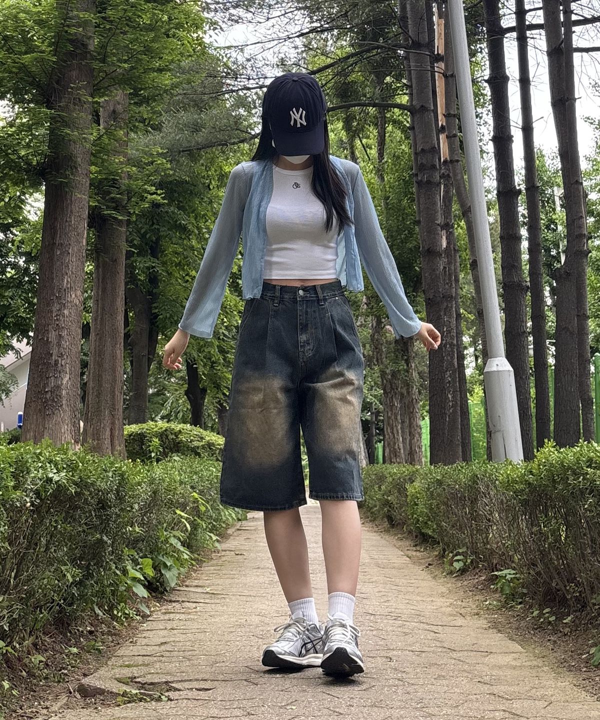 지크립(GCLIP) 원턱 버뮤다 데님 쇼츠 하프 반바지_[빈티지블루]