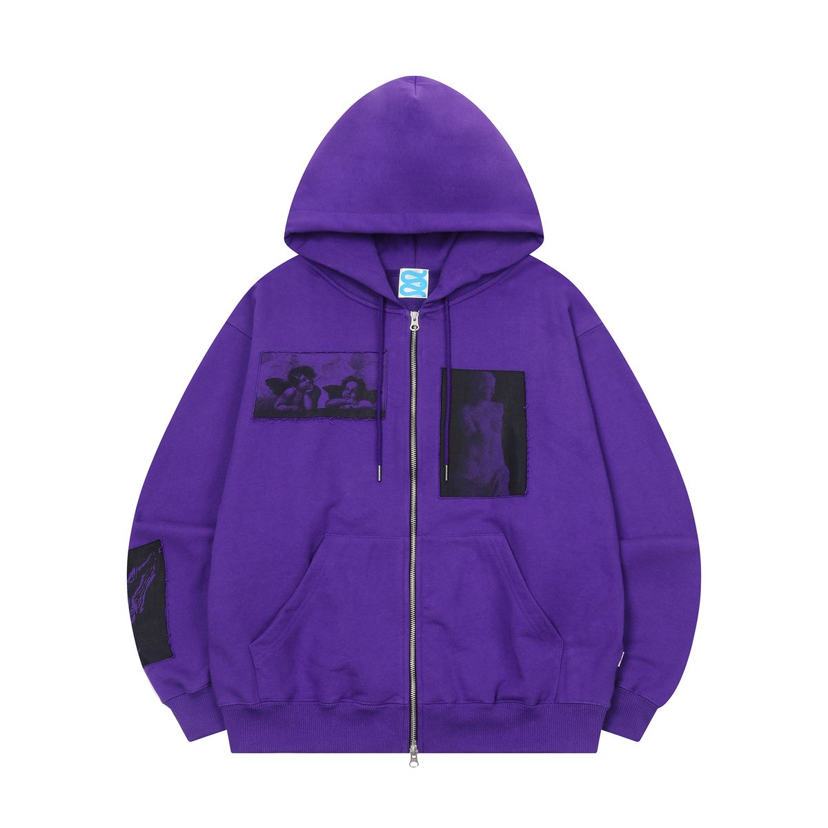 챈스챈스(CHANCECHANCE) GRAPHIC APPLIQUE ZIP-UP HOODIE (PURPLE)