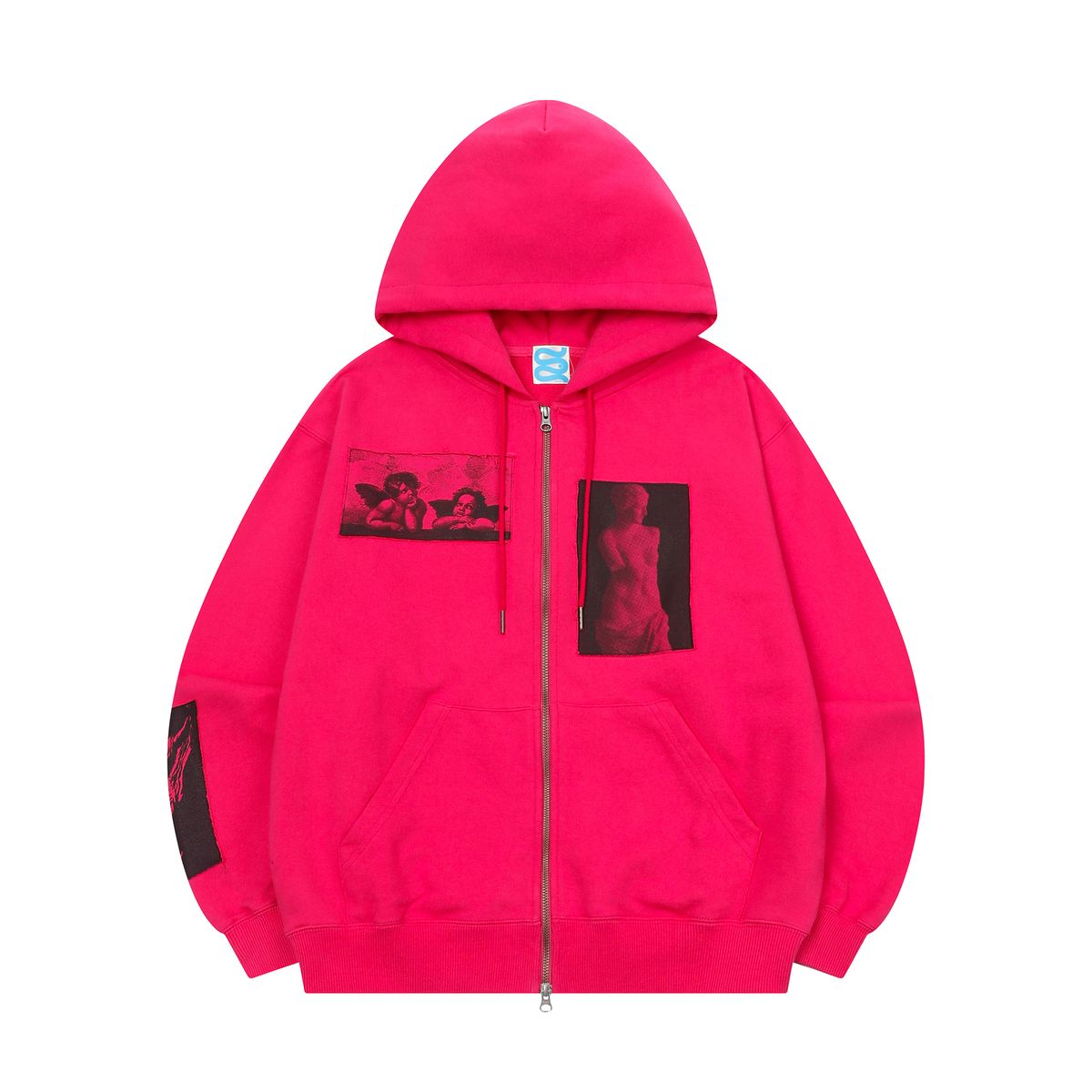 챈스챈스(CHANCECHANCE) GRAPHIC APPLIQUE ZIP-UP HOODIE (PINK)