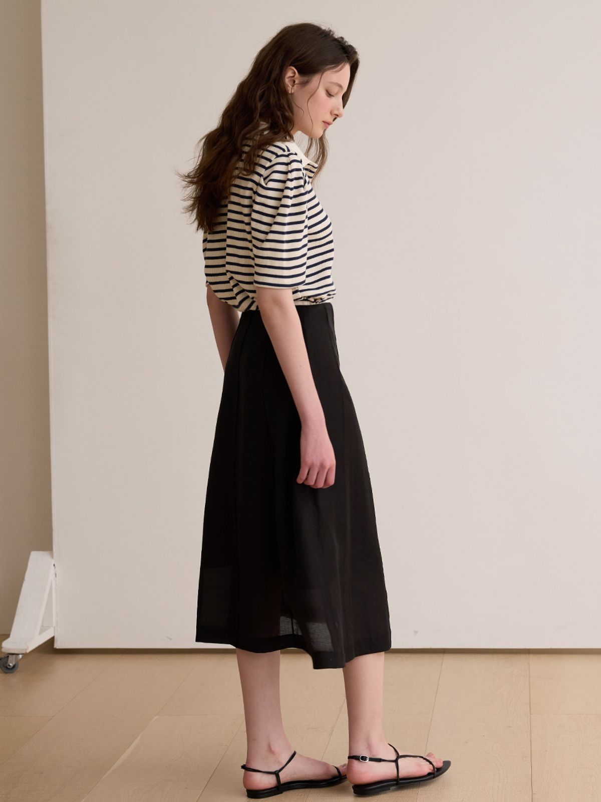 비뮤즈맨션(BEMUSE MANSION) Stripe collar puff top - Navy