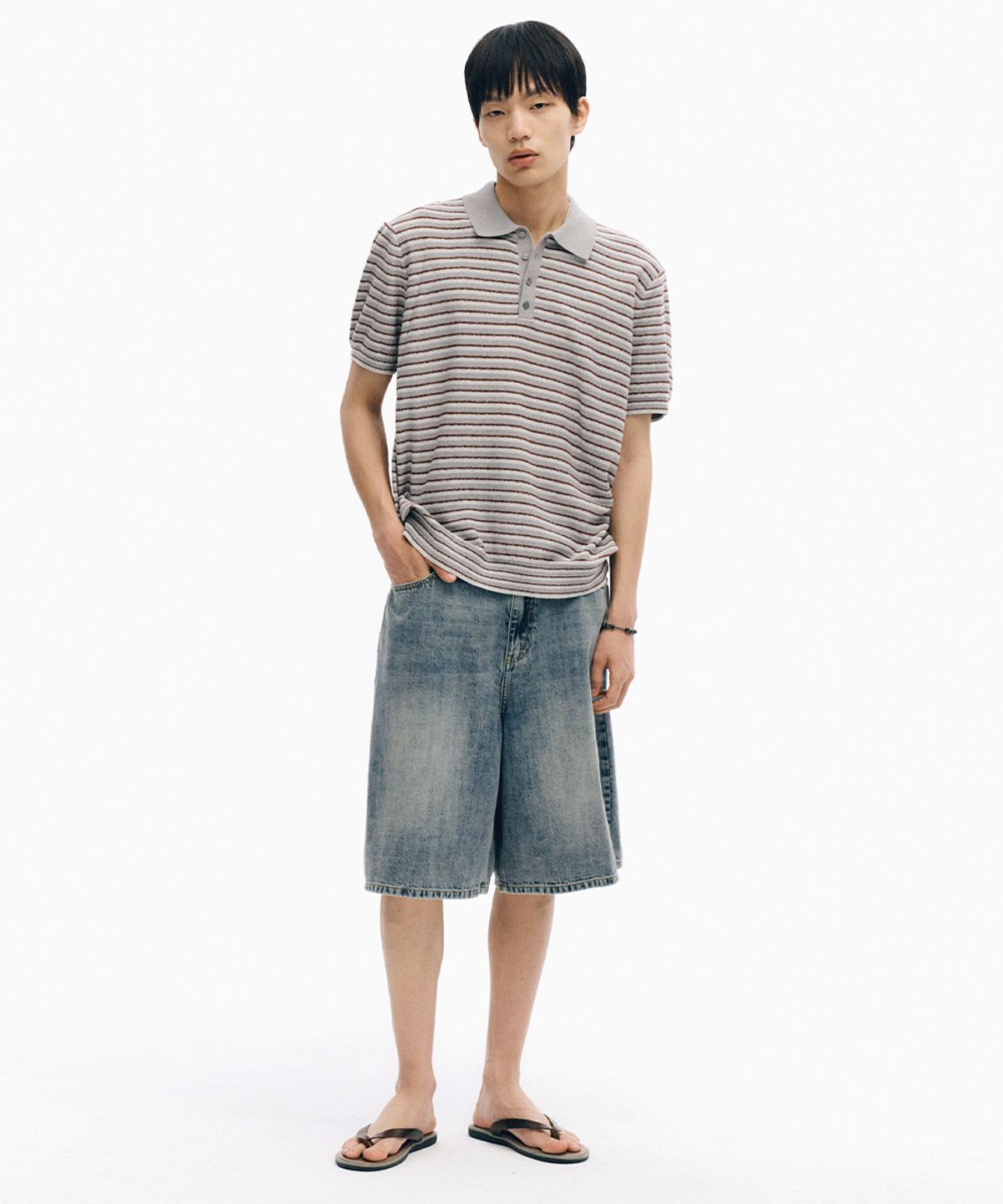 인템포무드(INTEMPOMOOD) 호라이즌 스트라이프 카라 니트_그레이