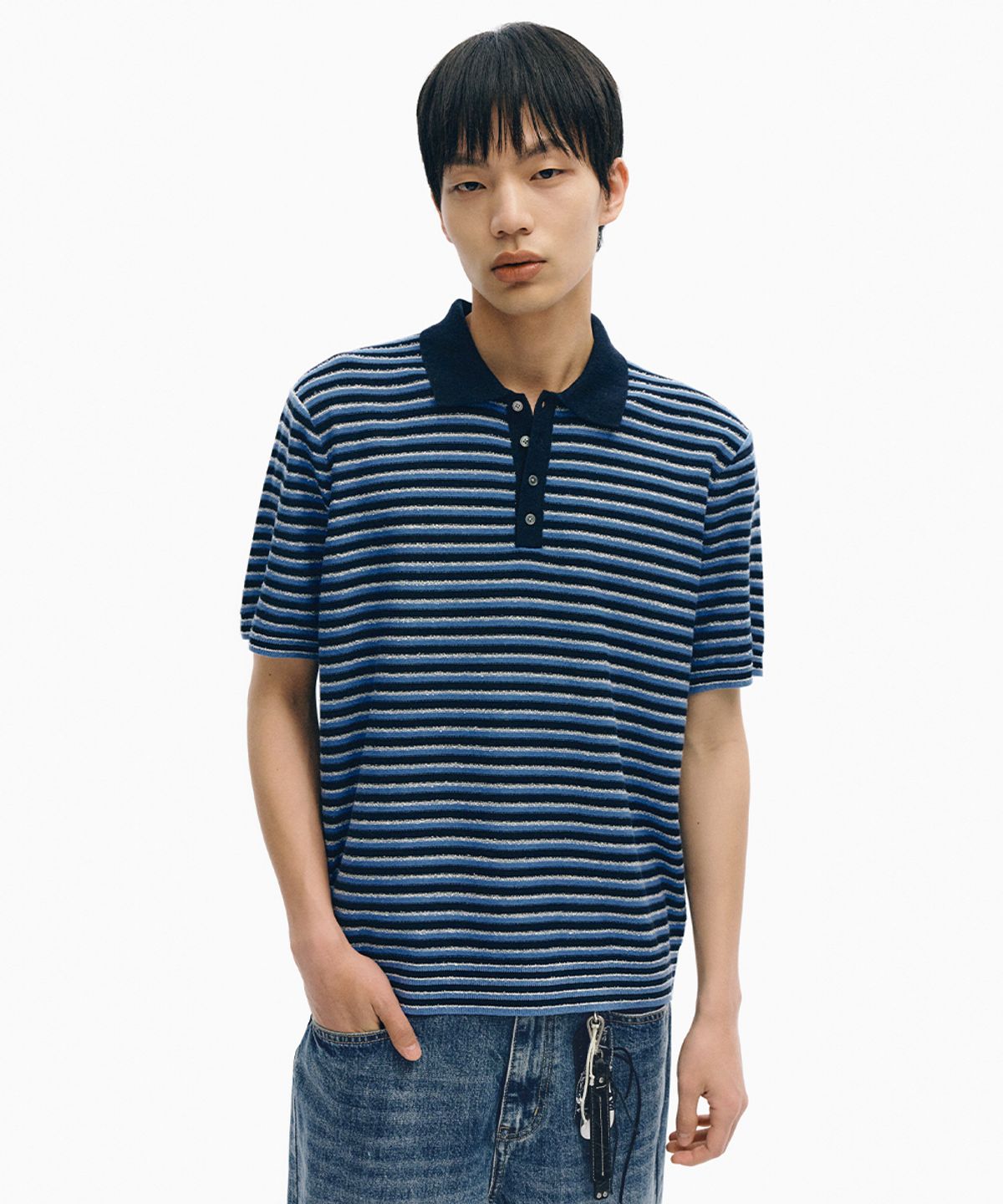 인템포무드(INTEMPOMOOD) 호라이즌 스트라이프 카라 니트_씨블루