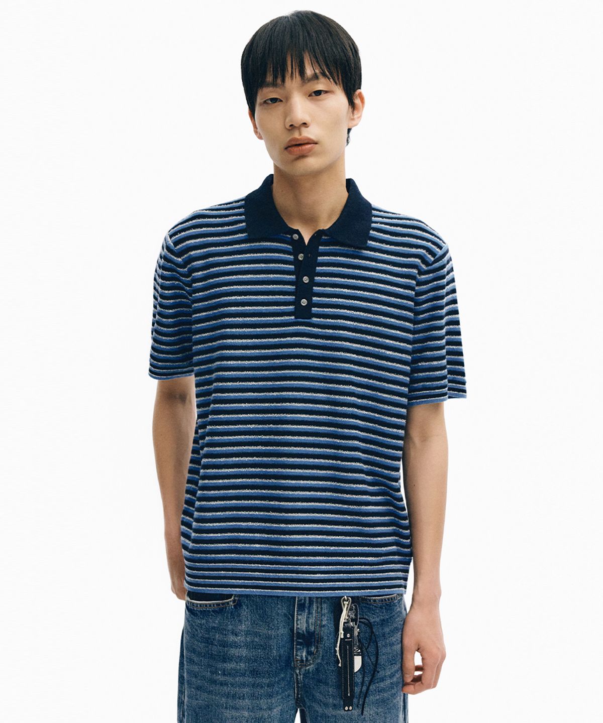 인템포무드(INTEMPOMOOD) 호라이즌 스트라이프 카라 니트_씨블루