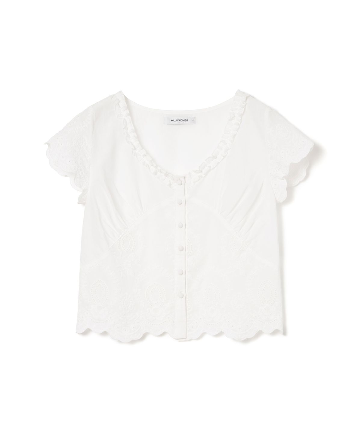밀로 우먼(MILLO WOMEN) 스칼럽 레이스 블라우스 [화이트]