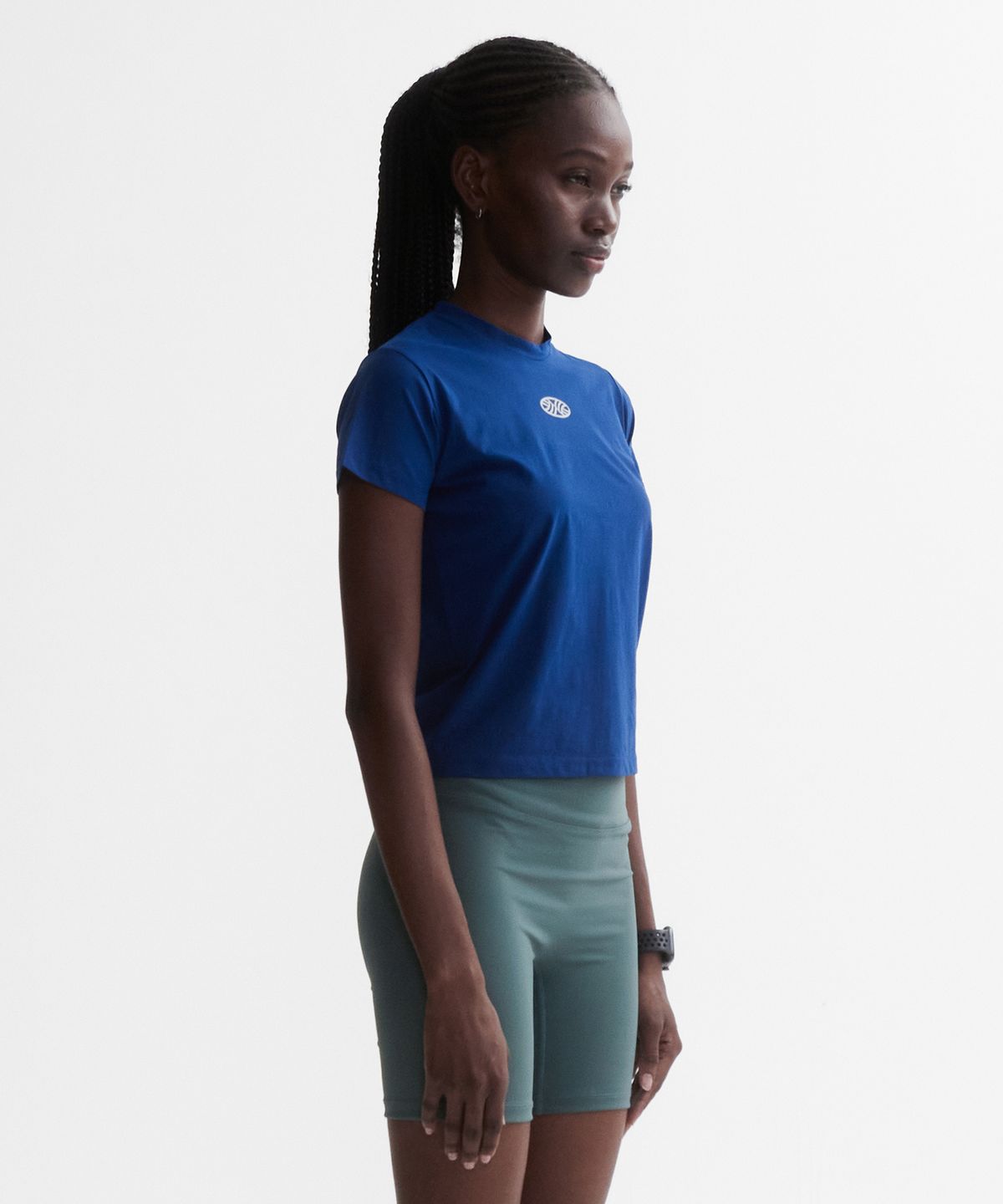 미나수(MENASOO) VENODE Small Track Logo Active Tshirts_Blue (Crop Fit)