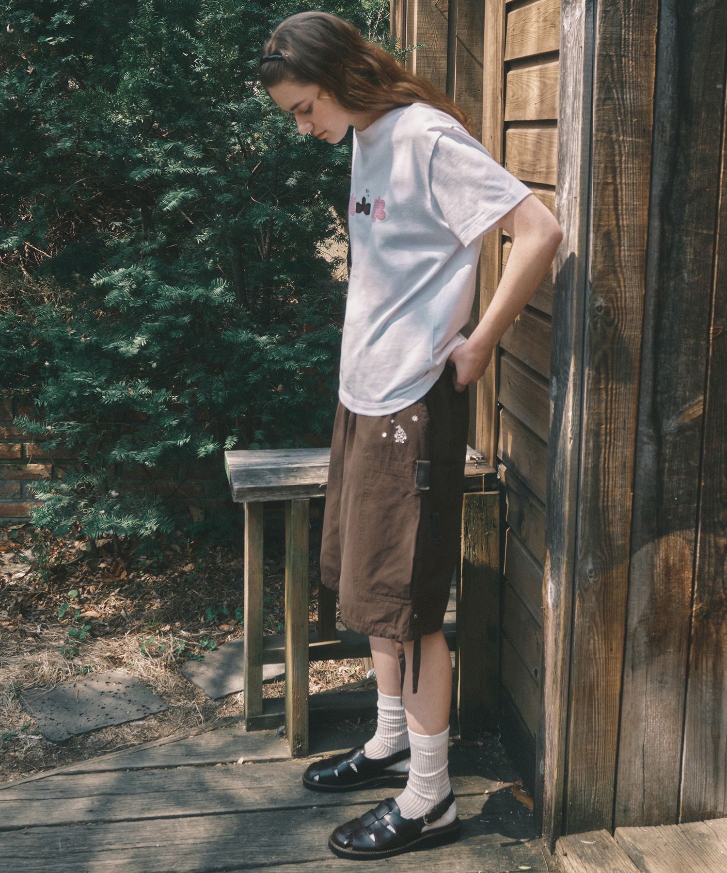 MUSINSA | Codegraphy Washed embroidery artwork cargo pants_brown