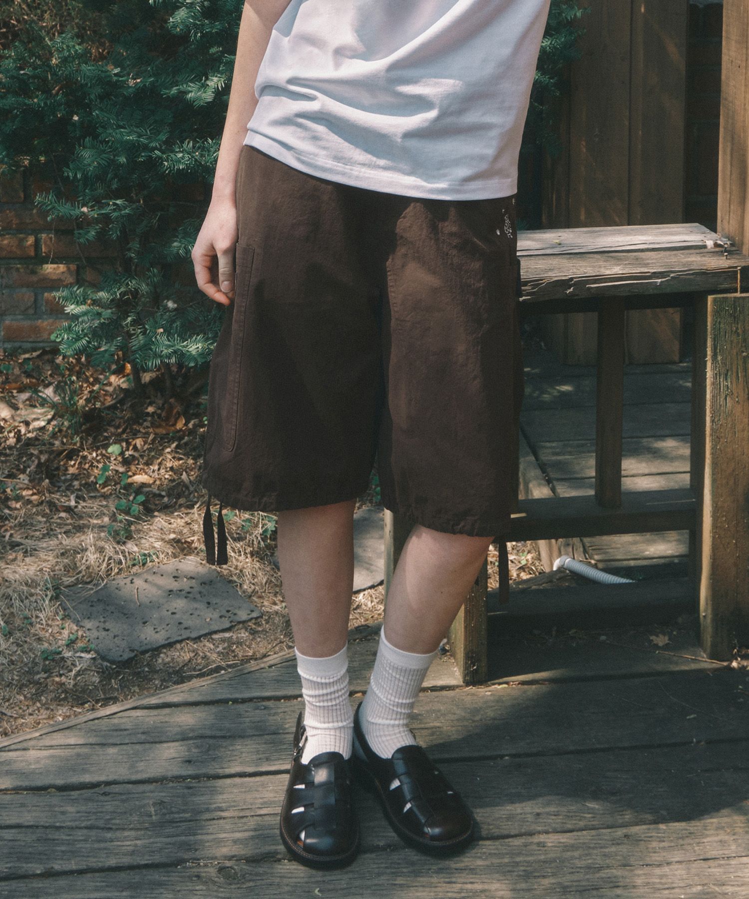 MUSINSA | Codegraphy Washed embroidery artwork cargo pants_brown