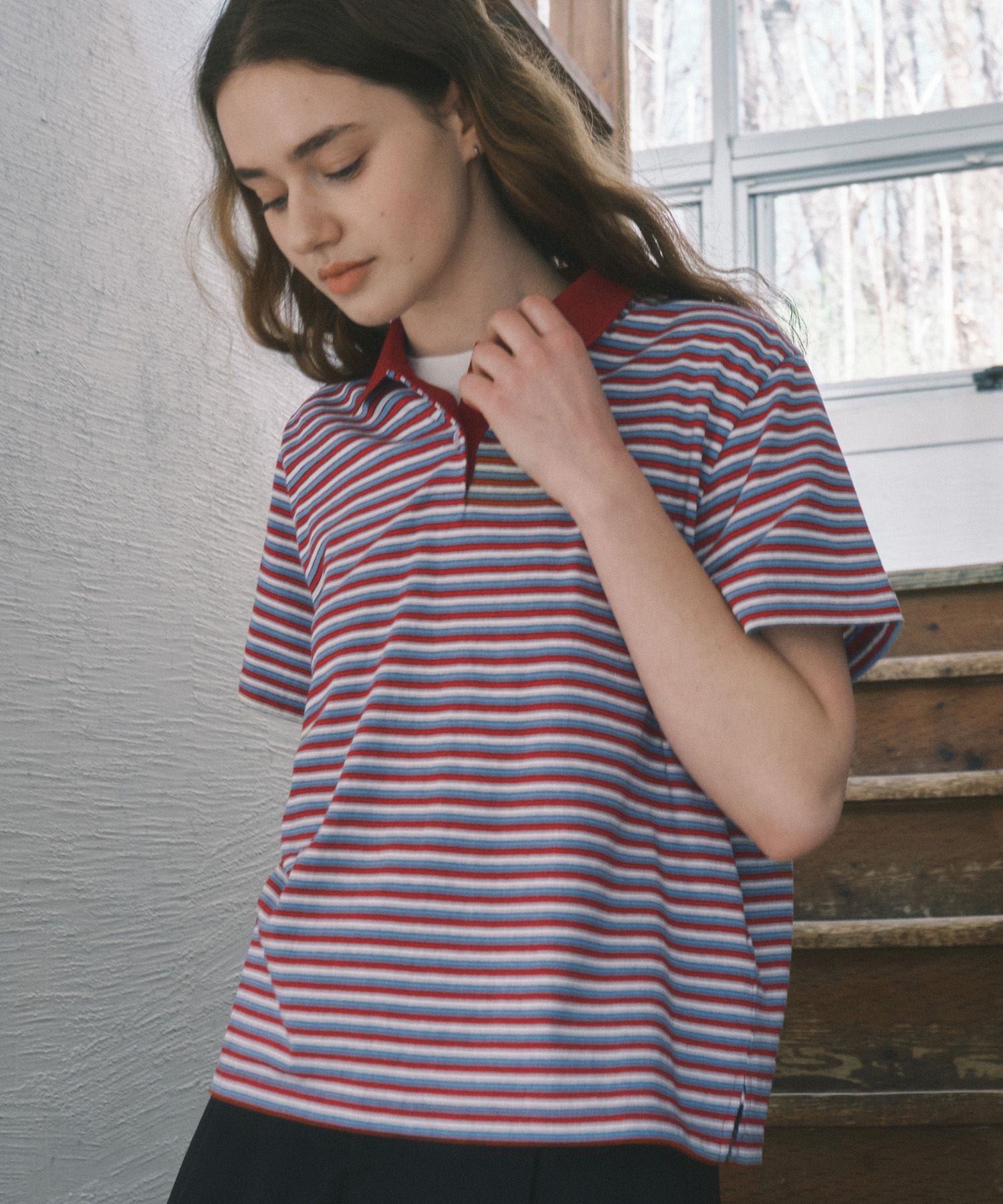 codegraphy☆ Striped Collar Short Sleeve T-Shirt MUSINSA | Codegraphy (Women) Striped Collar Short Sleeve T
